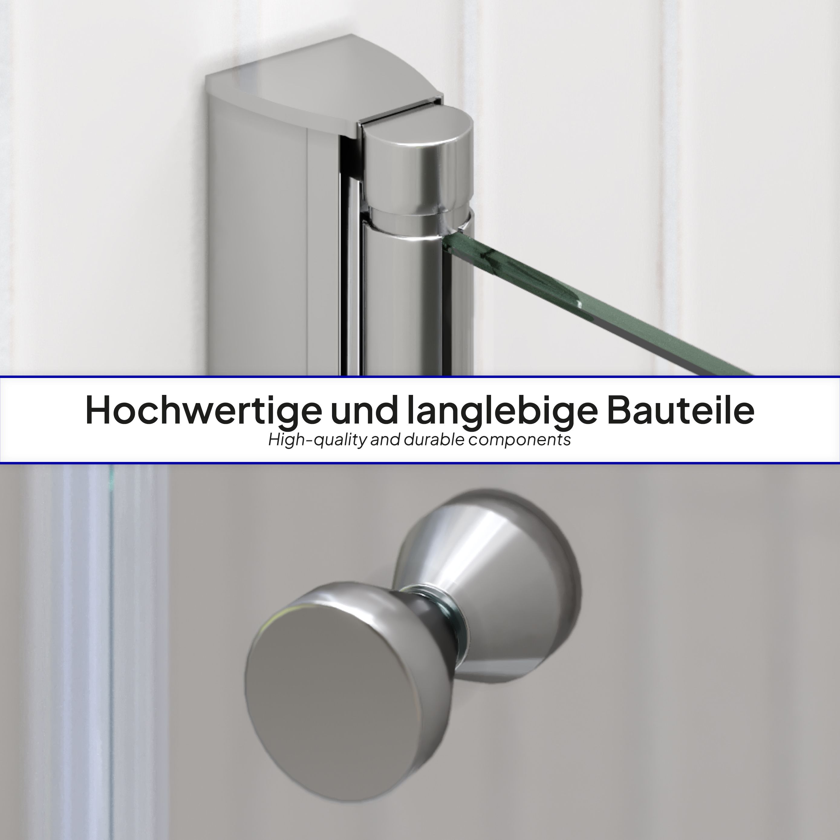 Shower Door Lena with Folding Doors Made of Clear Tempered Safety Glass Lena – Duschtür mit Falttüren aus klarem ESG Sicherheitsglas