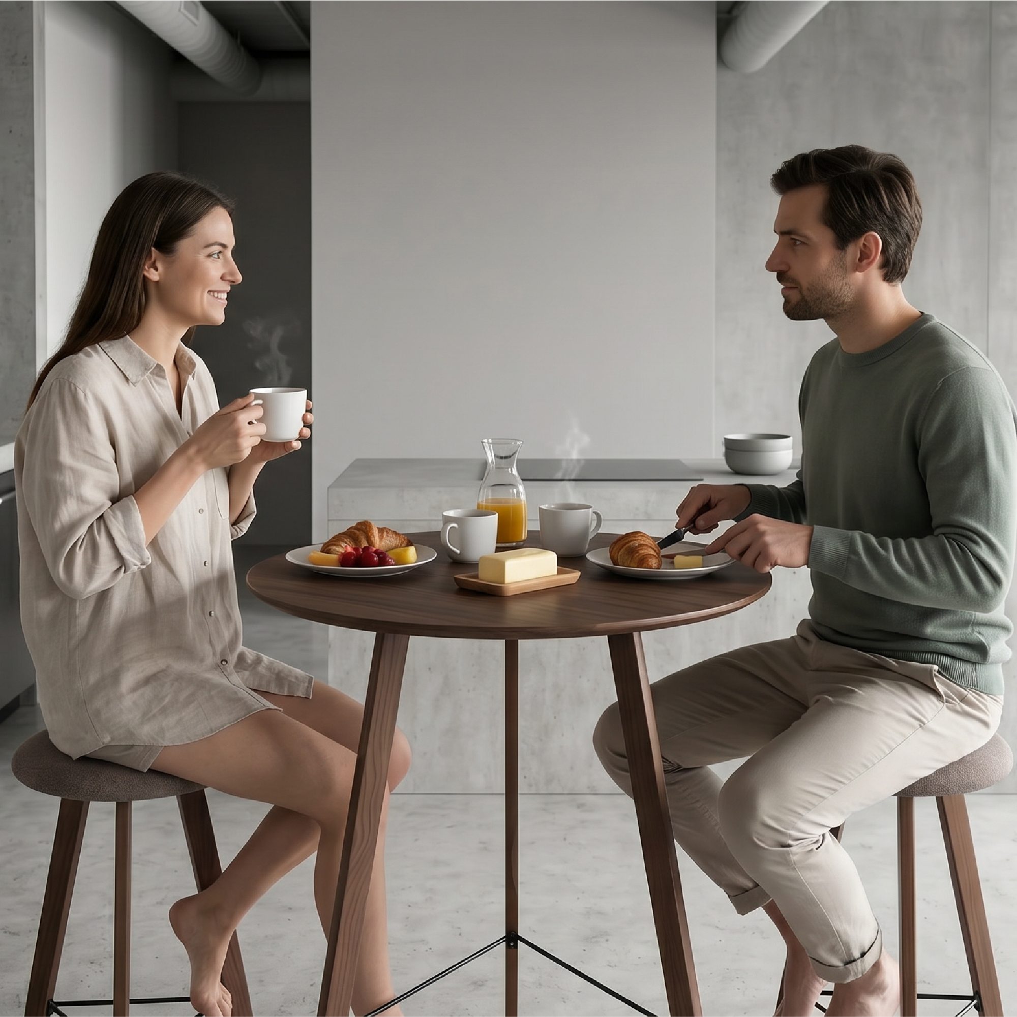 Bartisch-Set mit 2 Barhockern im warmen Holzdesign Ovid