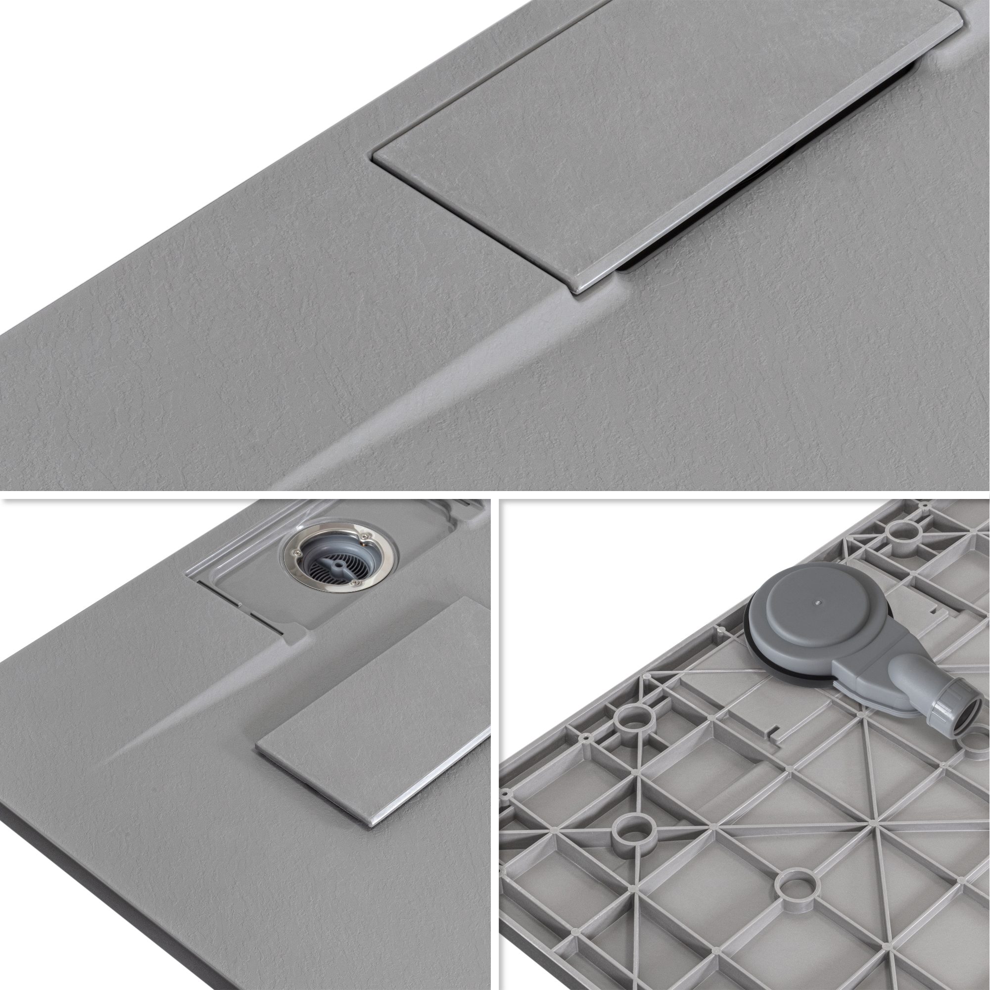 SMC Shower Tray Polar in Stone Look with Drain Assembly - Gray