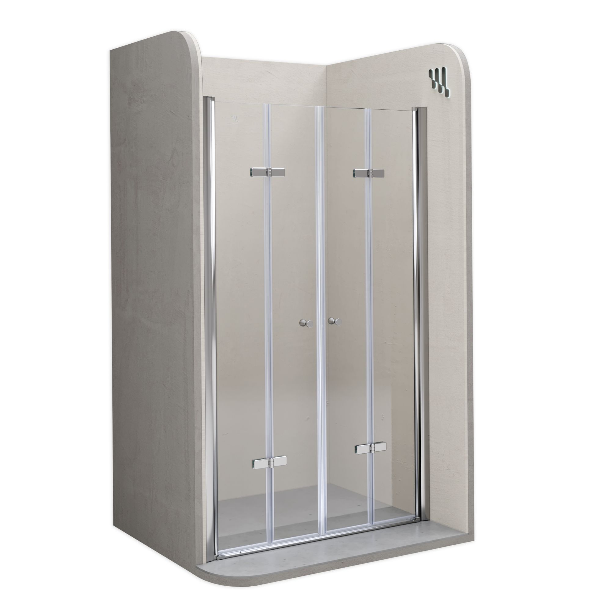 Duschtür Lena mit Falttüren aus klarem ESG Sicherheitsglas Duschtür Lena mit Falttüren aus klarem ESG Sicherheitsglas