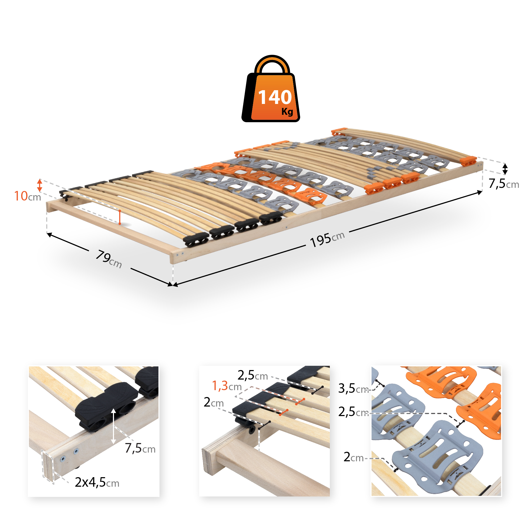 7-Zonen Tellerlattenrost TFlex30 - Starr 80x200 cm