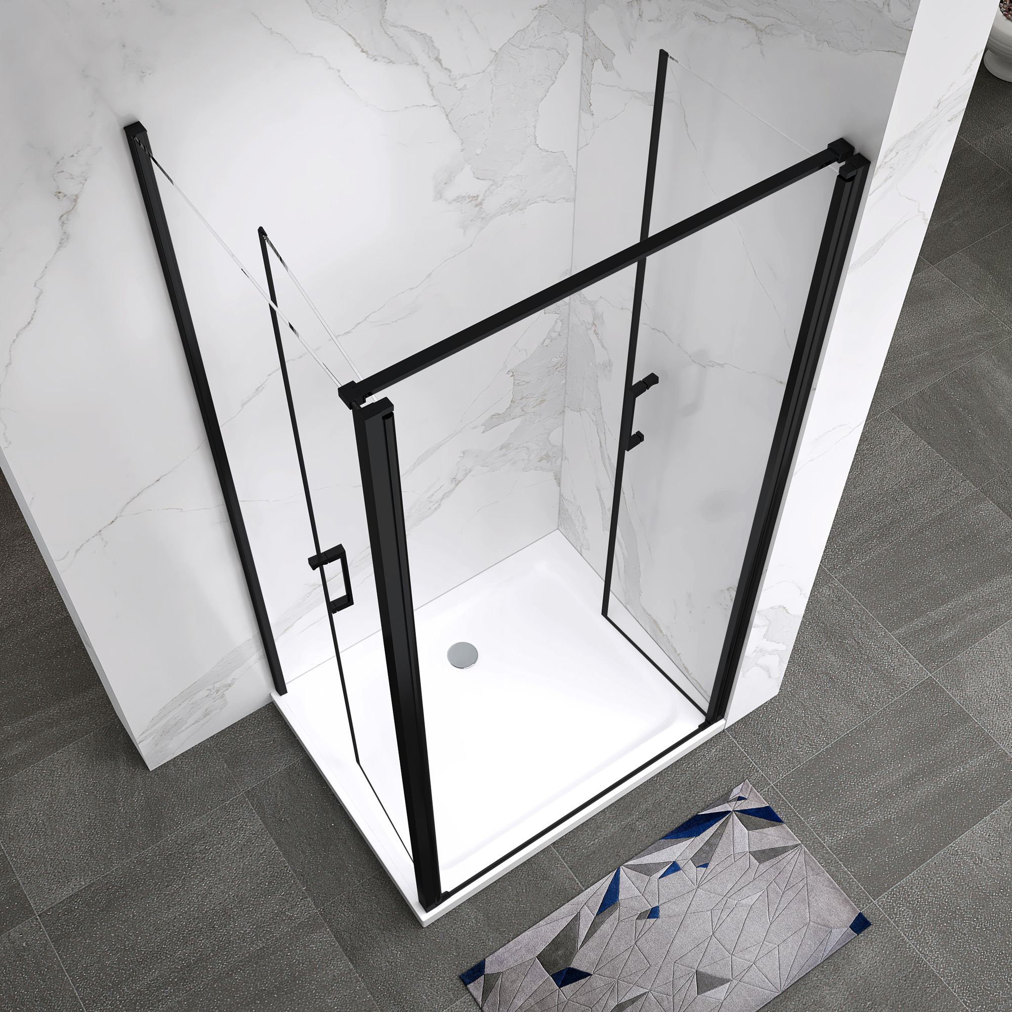 Shower Door Lara with Hinged Doors and Stainless Steel Handles, 68-104 cm, made of ESG Safety Glass Shower Door Lara with Hinged Doors and Stainless Steel Handles, 68-104 cm, made of ESG Safety Glass