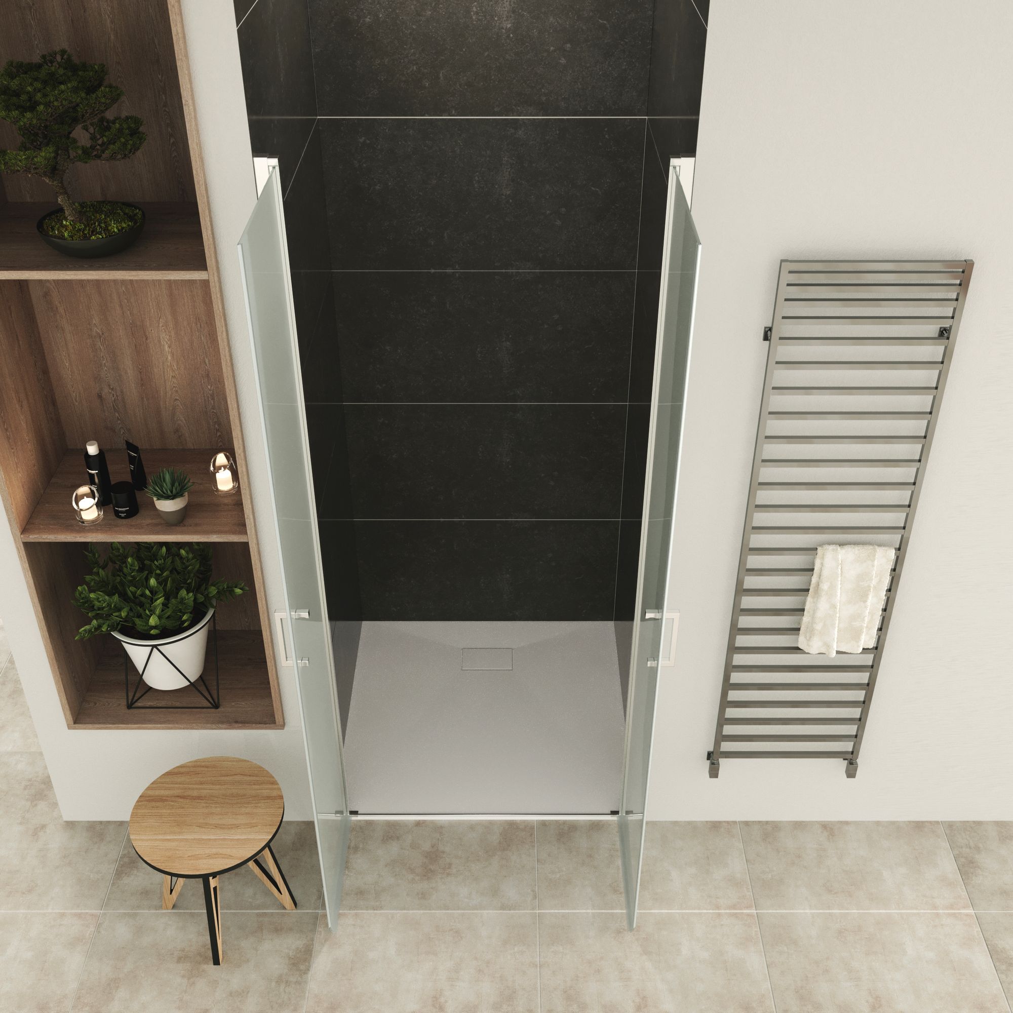 Shower Door Lara with Hinged Doors and Stainless Steel Handles, 68-104 cm, made of Frosted ESG Safety Glass