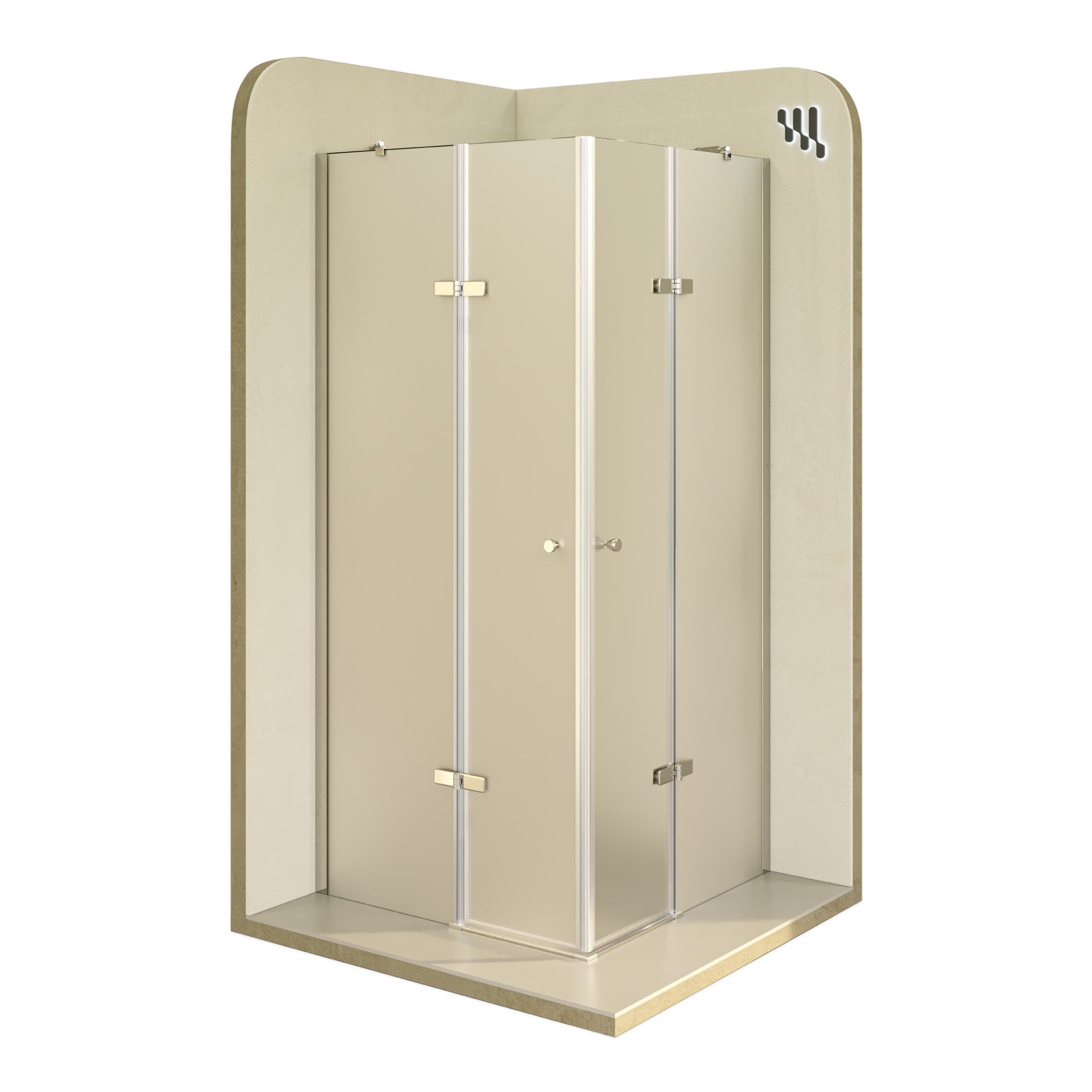 Corner Entry Alice with Folding Doors Made of Satinated ESG Safety Glass