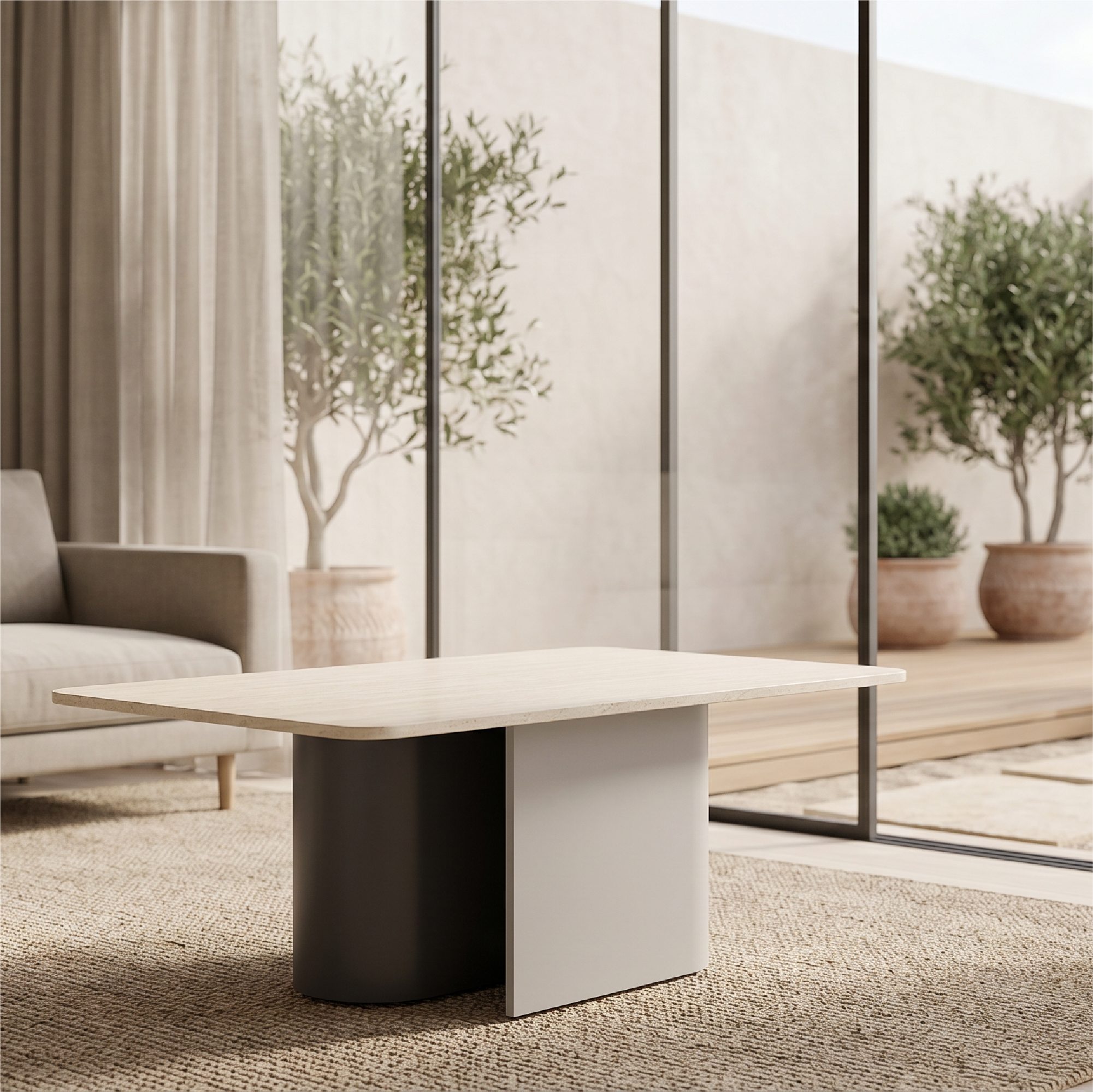 Quarles – Moderner Couchtisch mit Keramikplatte in heller Steinoptik