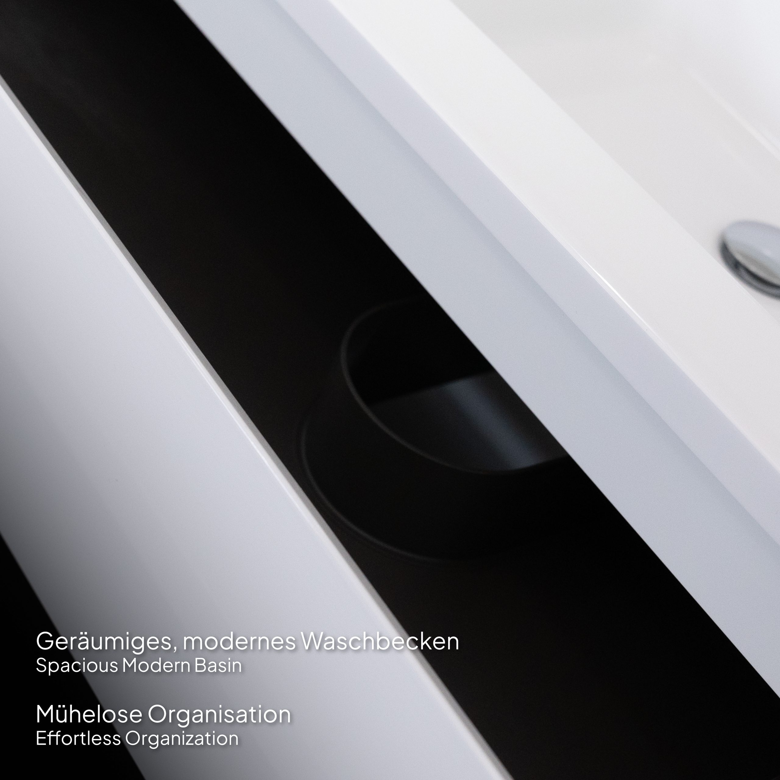 Badmöbel-Set Atena [60/80/100 cm] mit Mineralharz-Waschbecken in Hochglanz Weiß, Unterschrank mit Spiegel und hängendem Hochschrank zur Aufbewahrung 80 cm