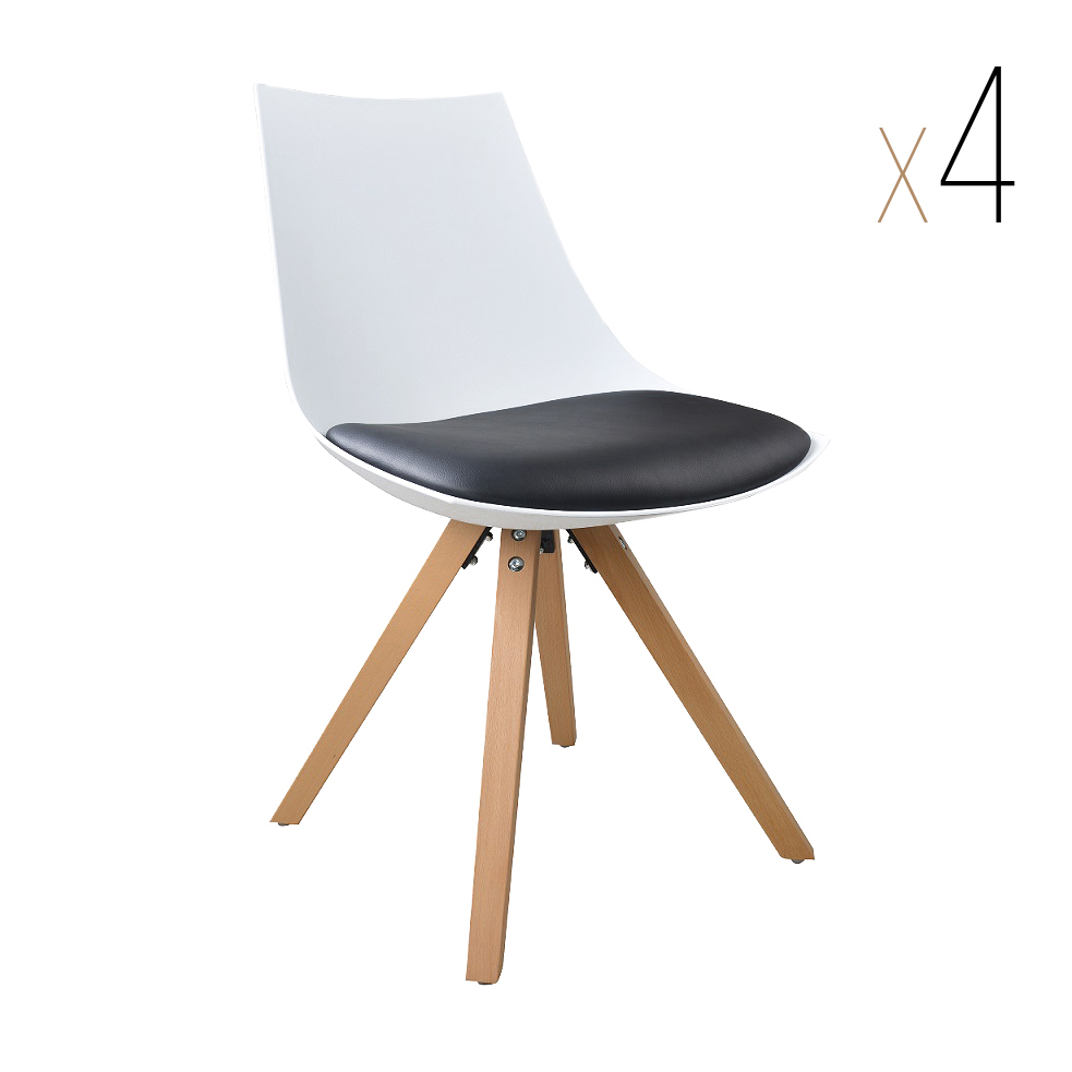 Esszimmerstuhl Gusto Weiß-Schwarz Küchenstuhl aus Holz mit Sitzschale + Sitzkissen aus Kunstleder 4 Stück Esszimmerstuhl Gusto Weiß-Schwarz Küchenstuhl aus Holz mit Sitzschale + Sitzkissen aus Kunstleder 4 Stück