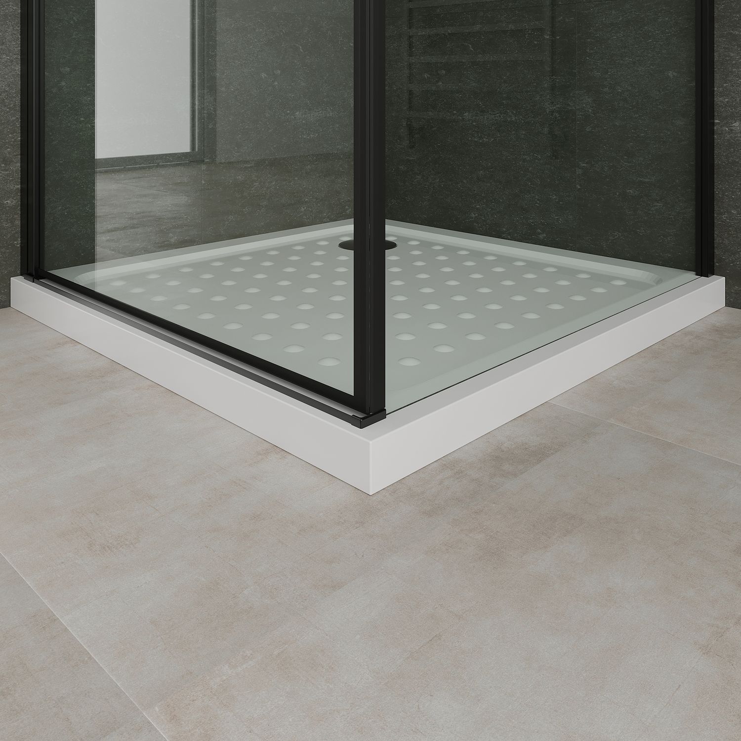 Fronteinstieg Hellen mit Klapptür und schwarzen Profilen aus ESG Sicherheitsglas Fronteinstieg Hellen mit Klapptür und schwarzen Profilen aus ESG Sicherheitsglas