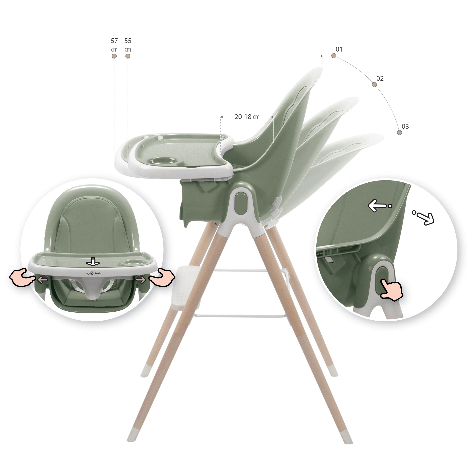 Kinderhochstuhl ARTO Kinderstuhl mit Esstablett und Stuhl Grün