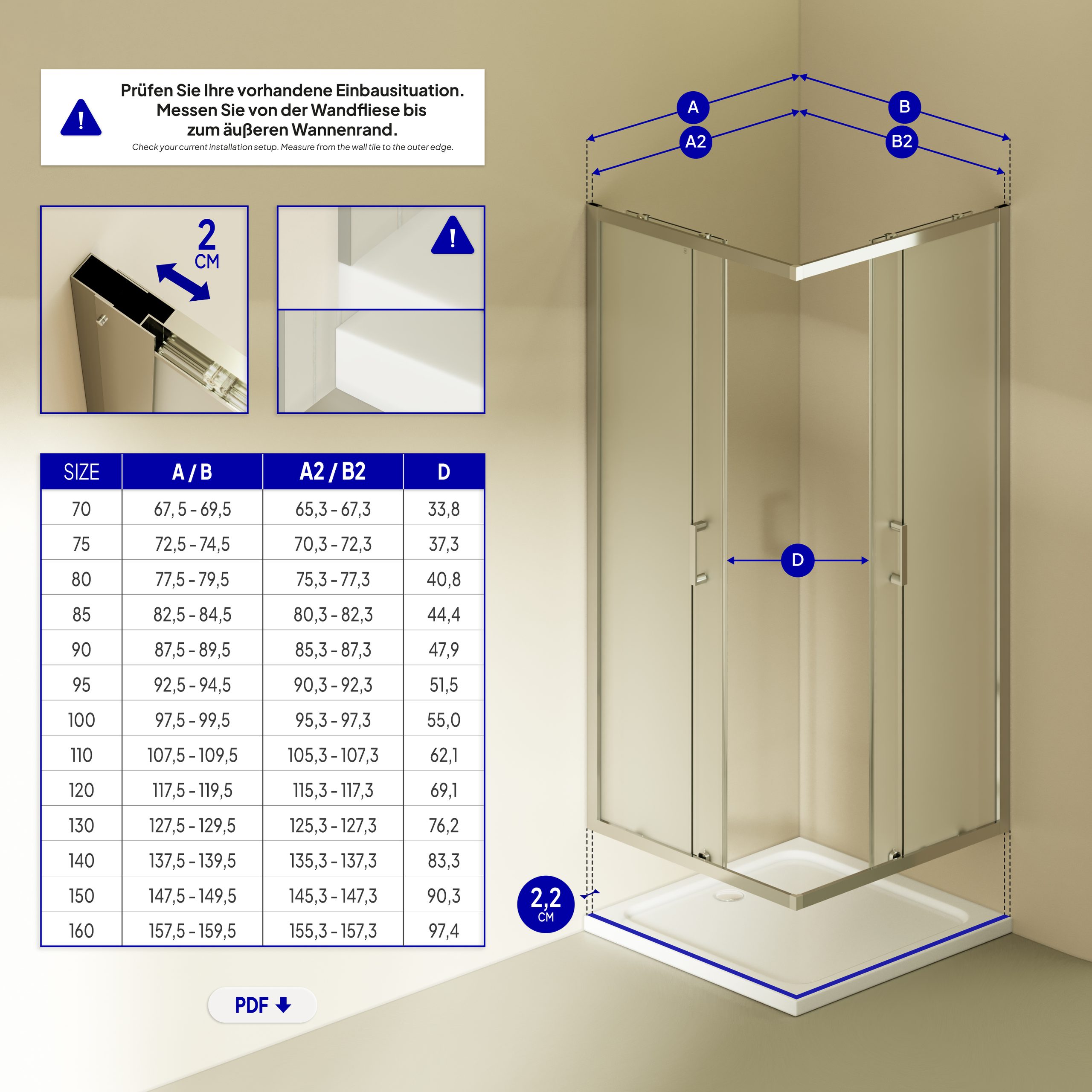 Corner Entry Diana with Sliding Doors made of Satin-Finished ESG Safety Glass