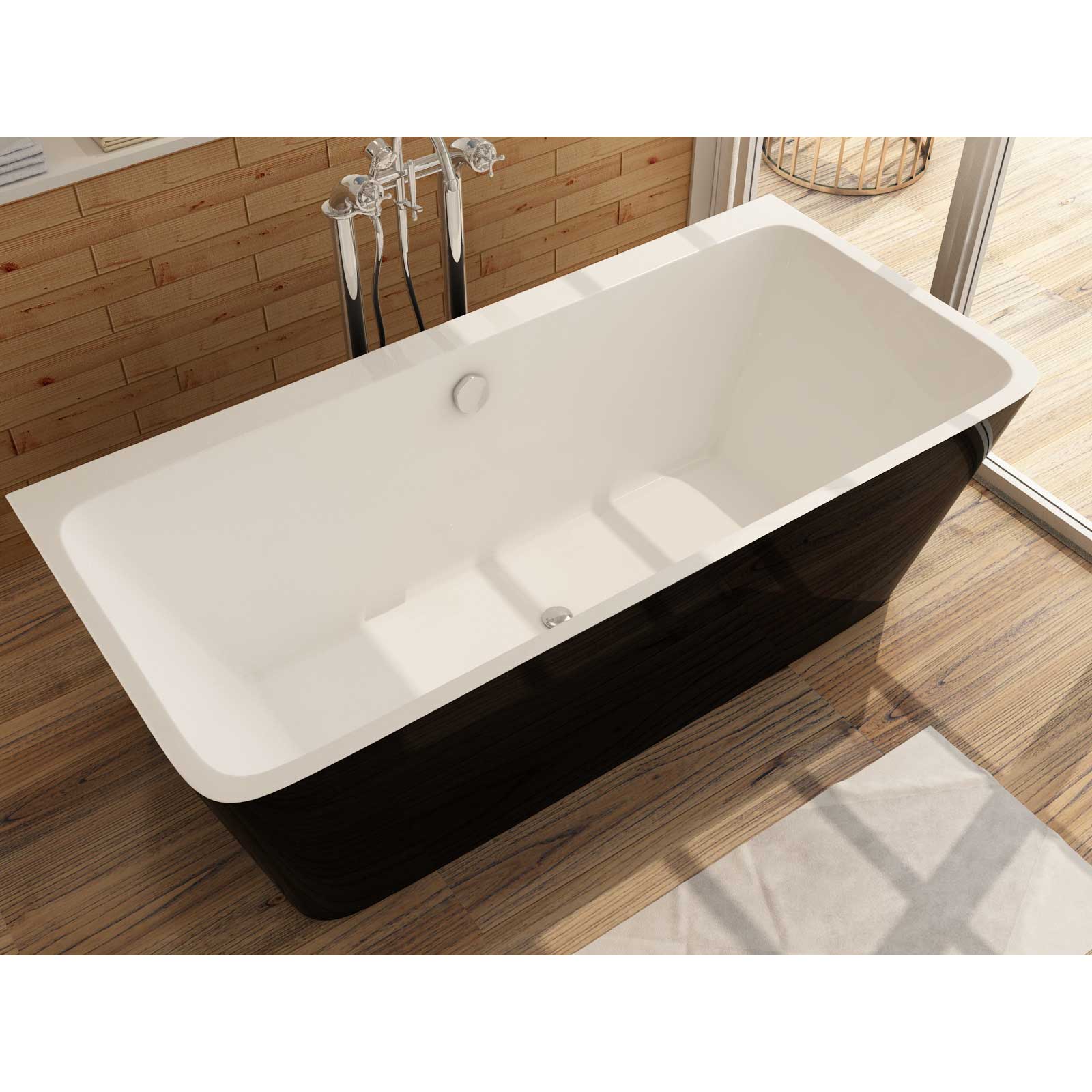 Freistehende Badewanne MALMÖ Design aus Acryl in Schwarz-weiß - Zwei Größen