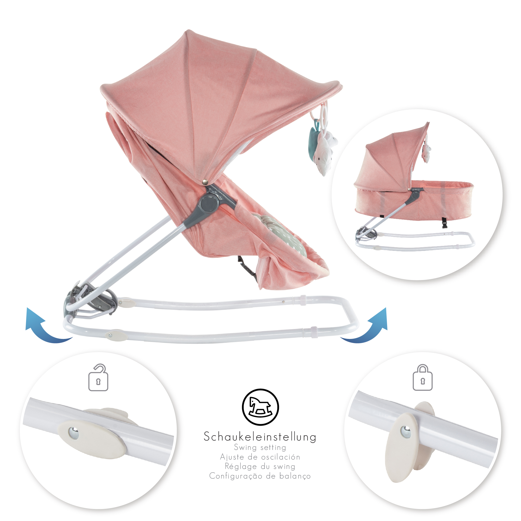 Babywippe PAVO mit Wiegenfunktion und Spielebogen