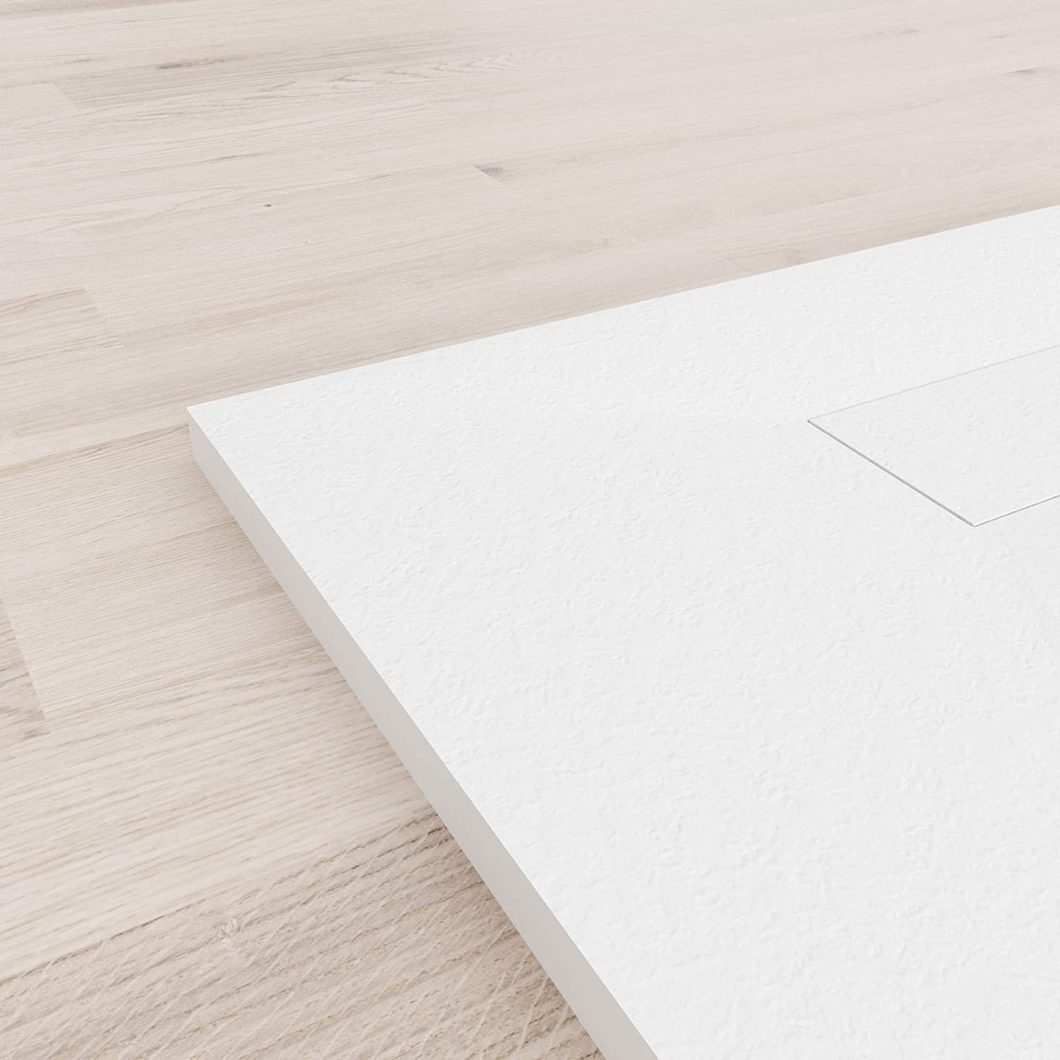 SMC Boreal Shower Tray in Stone Look with Drain Assembly - White