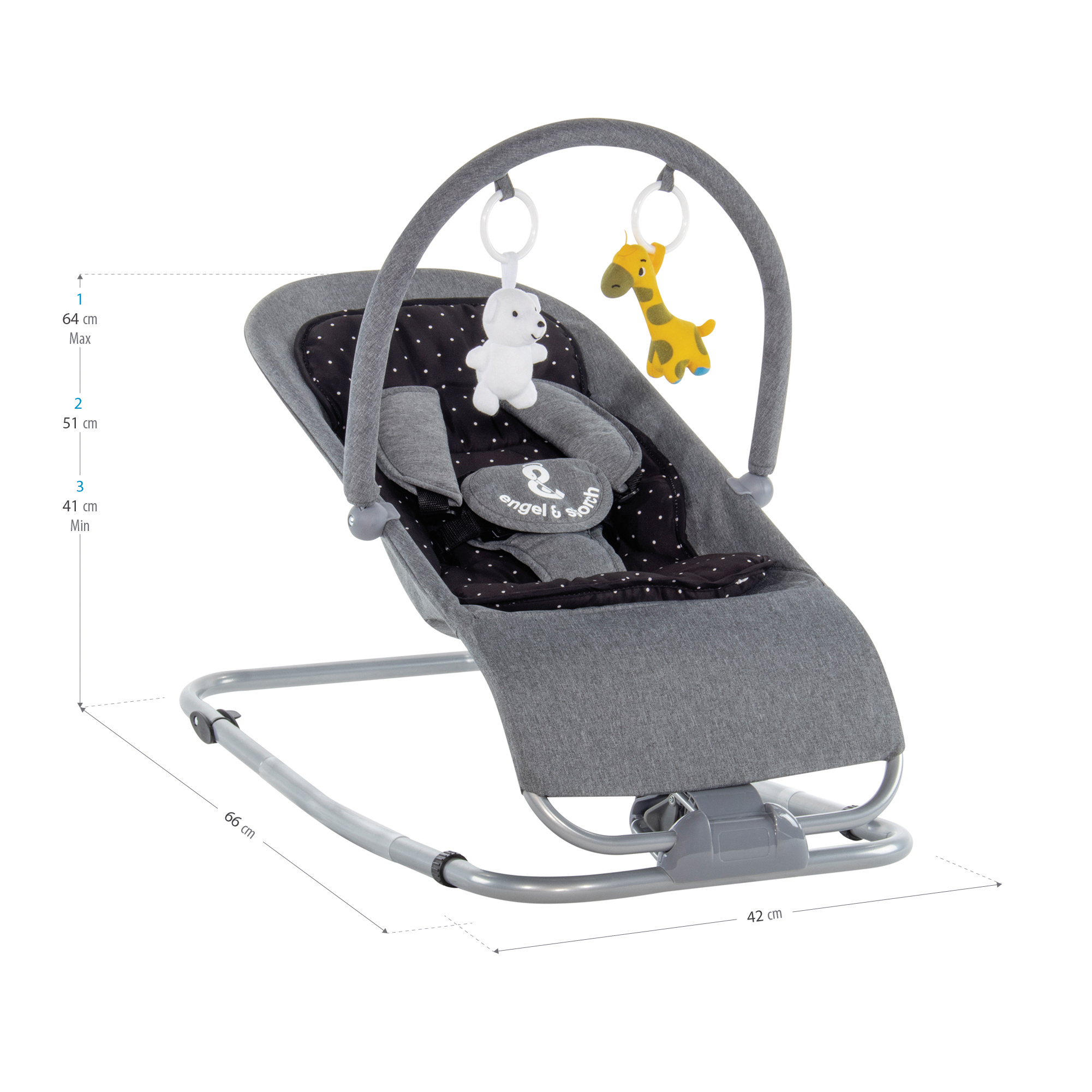 Babywippe VIENO mit abnehmbarem Bezug und Spielebogen