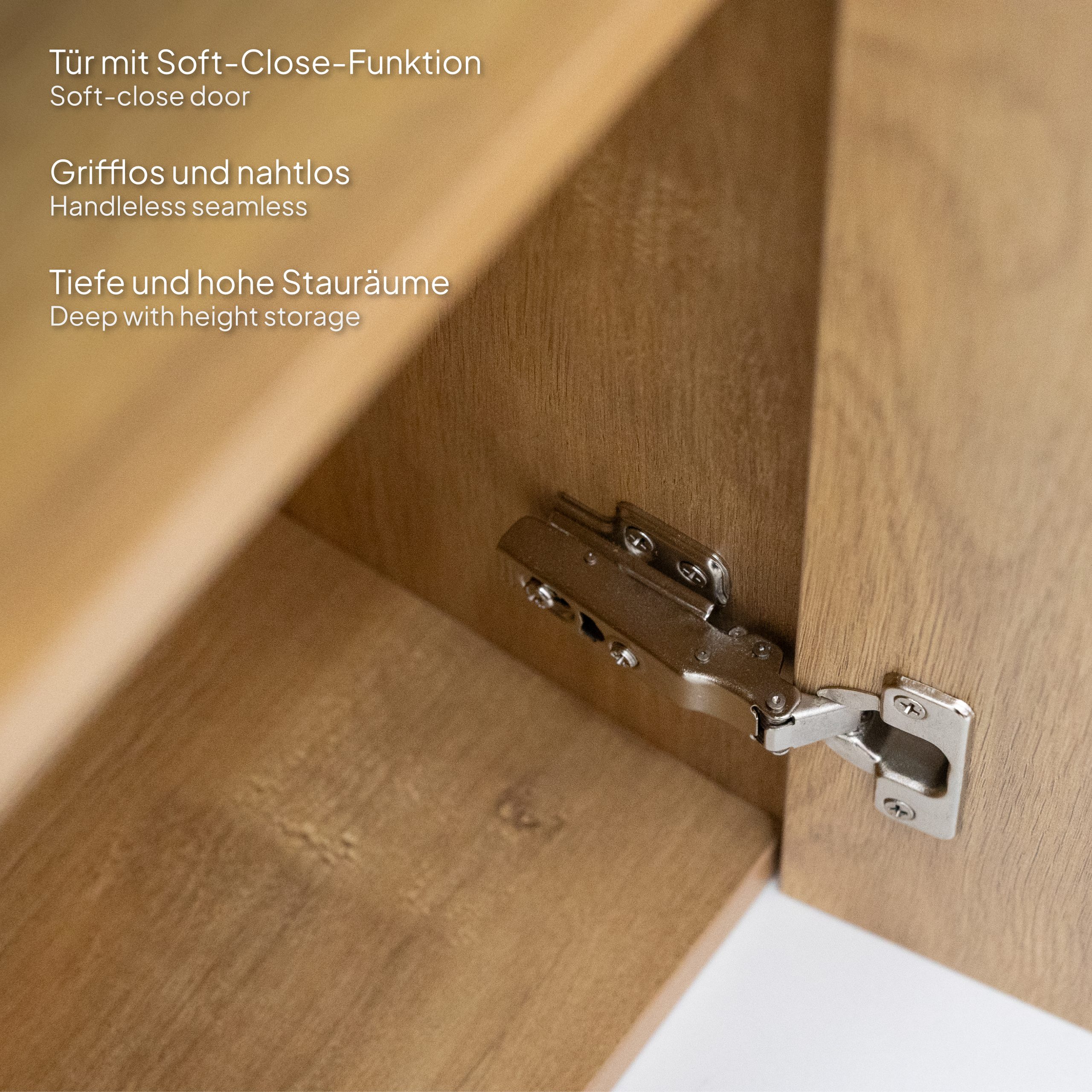 Badmöbel-Set Atena [120 cm] mit Mineralharz-Waschbecken in Hochglanz Schwarz, Unterschrank mit Spiegel und hängendem Hochschrank in Eiche