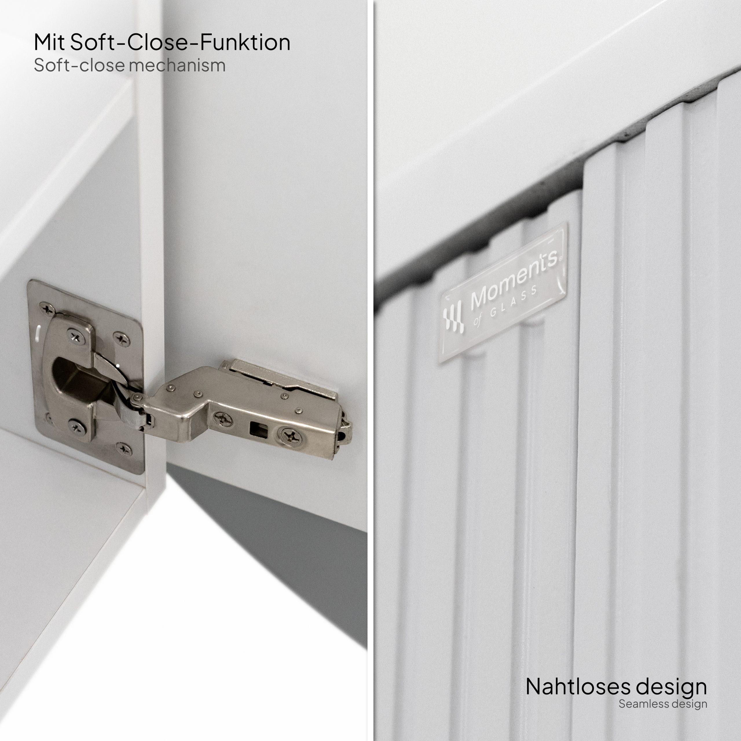 Badmöbel-Set Maia Plus White, wandhängend, mit lamellenförmigem Dekor, Mineralguss-Waschtisch und LED-Spiegel mit Antibeschlag Badmöbel-Set Maia Plus White, wandhängend, mit lamellenförmigem Dekor, Mineralguss-Waschtisch und LED-Spiegel mit Antibeschlag