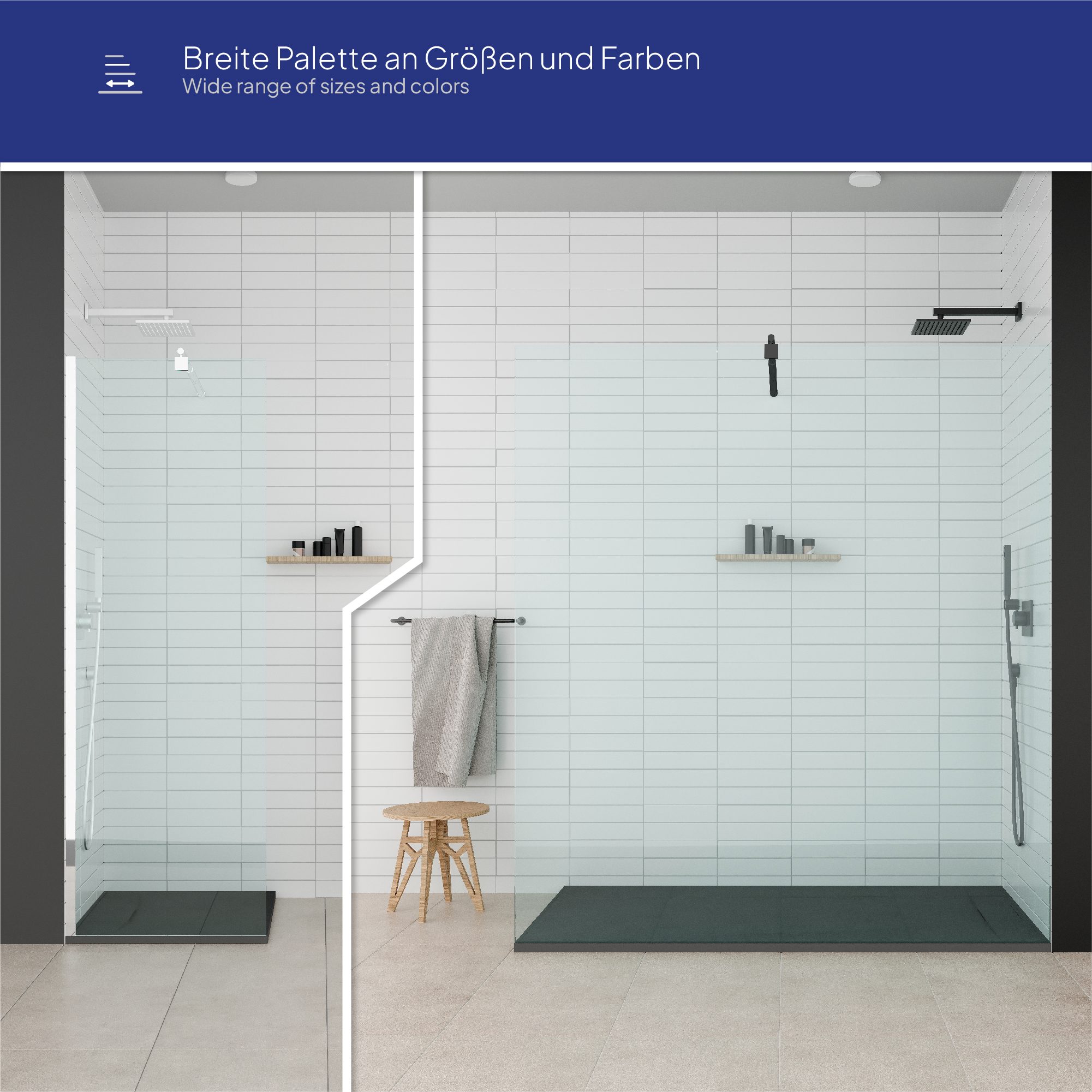 SMC Shower Tray Polar in Stone Look with Drain Assembly - Black