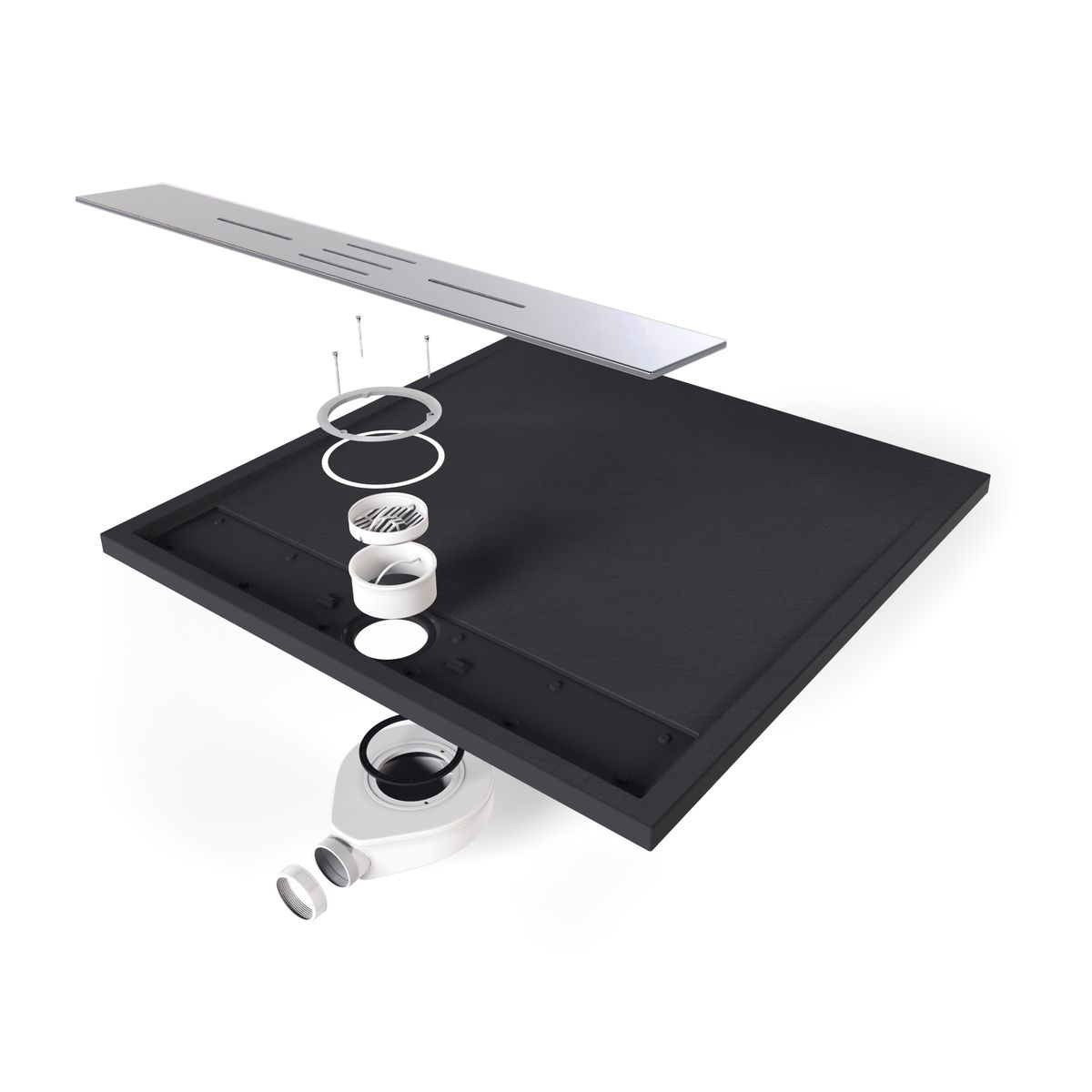 SMC Duschwanne Hiemal in Schieferoptik inkl. Ablaufgarnitur Schwarz mit Edelstahldeckel SMC Duschwanne Hiemal in Schieferoptik inkl. Ablaufgarnitur Schwarz mit Edelstahldeckel 90x90 cm