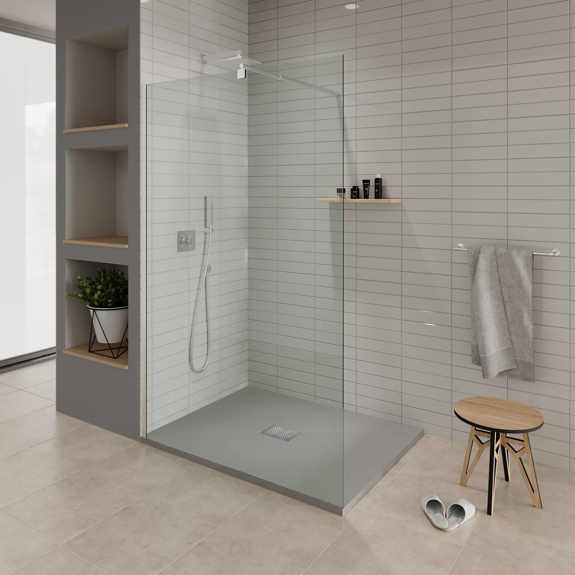 Tray – SMC Shower Boreal in Stone Look with Drain Assembly - Grey