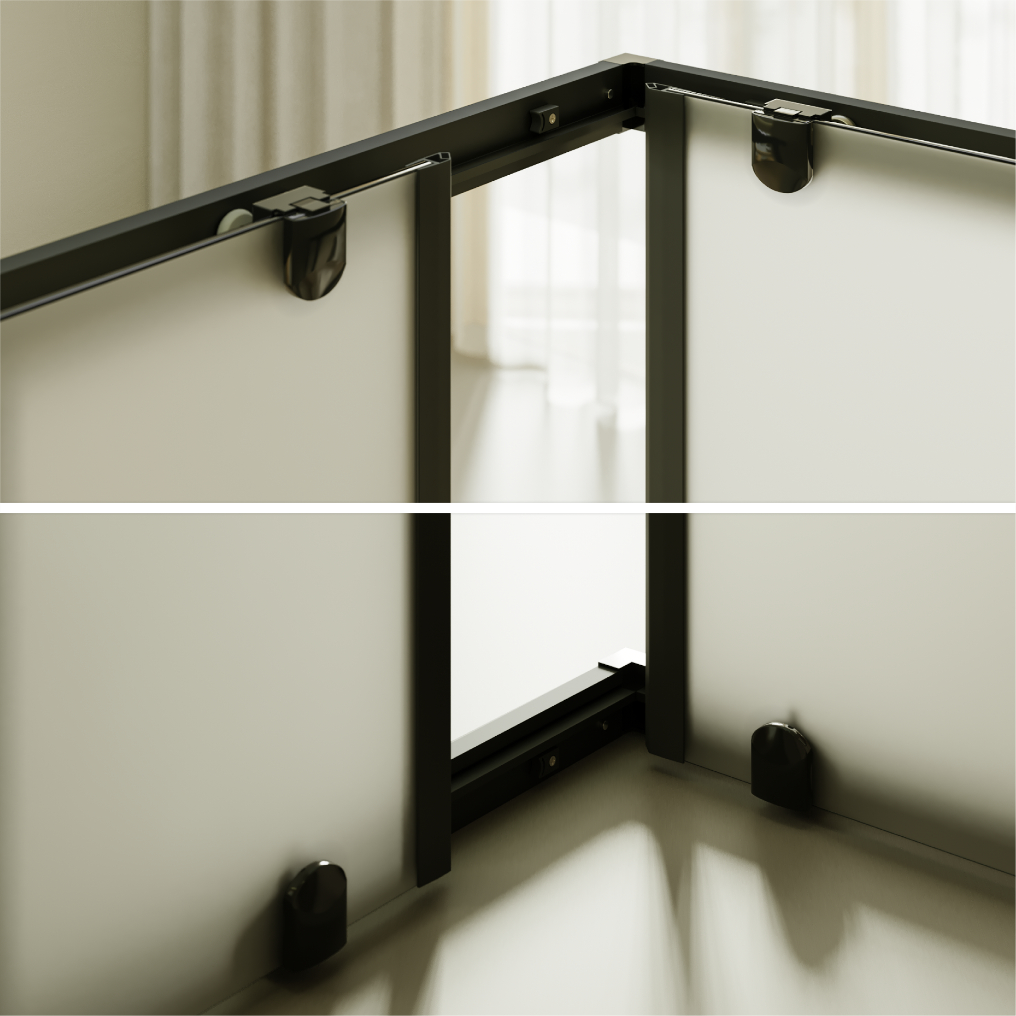 Eckeinstieg Danielle mit Schiebetüren aus satiniertem ESG Sicherheitsglas Eckeinstieg Danielle mit Schiebetüren aus satiniertem ESG Sicherheitsglas