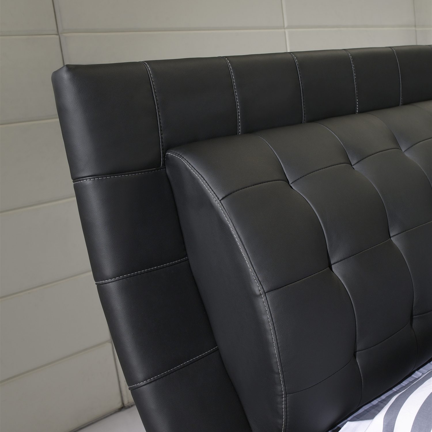 Design Upholstered Bed St. Tropez in Black with Leather Buttons Design Upholstered Bed St. Tropez in Black with Leather Buttons