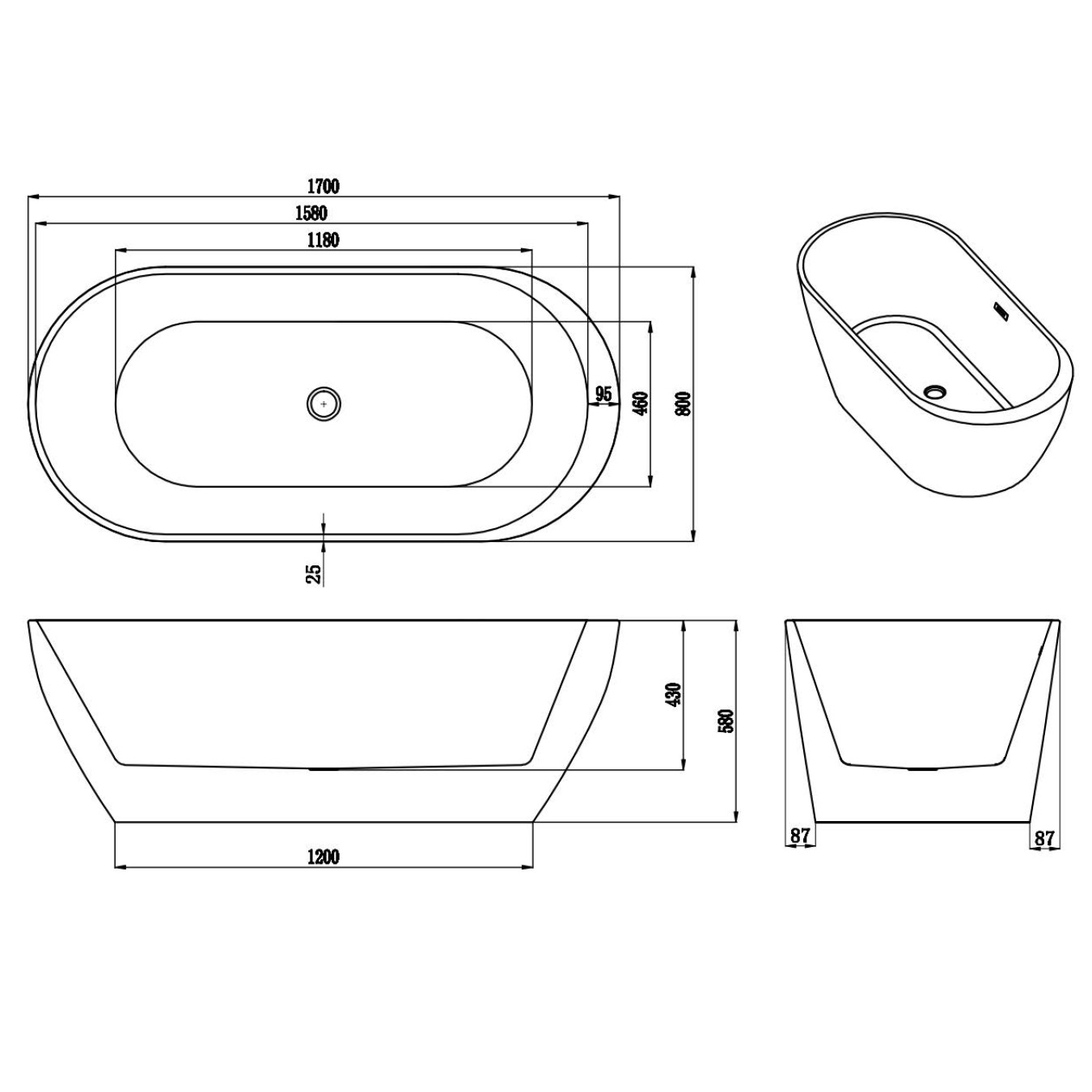 Weiße Badewanne aus Sanitäracryl Frisange - Zwei Größen