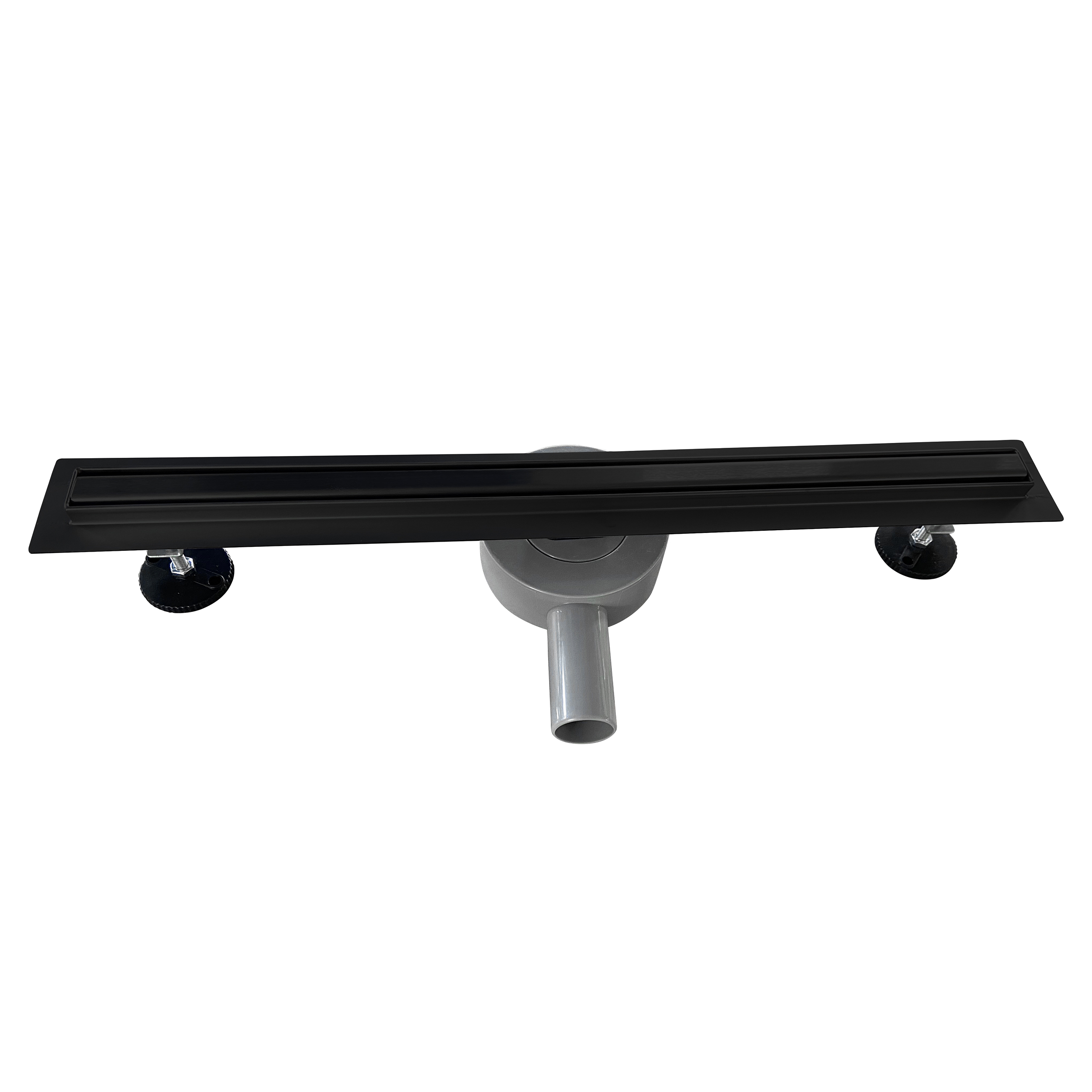 Duschrinne aus Edelstahl sehr flach - Siphon 360 Grad beweglich - Randablauf SLIM Schwarz B12 90 cm