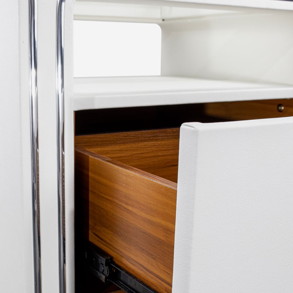 Nachttisch Kommode Nachtkonsole Weiß aus hochwertigem Kunstleder - S85 Leather – Nightstand Console in White made of High-Quality Faux - S85