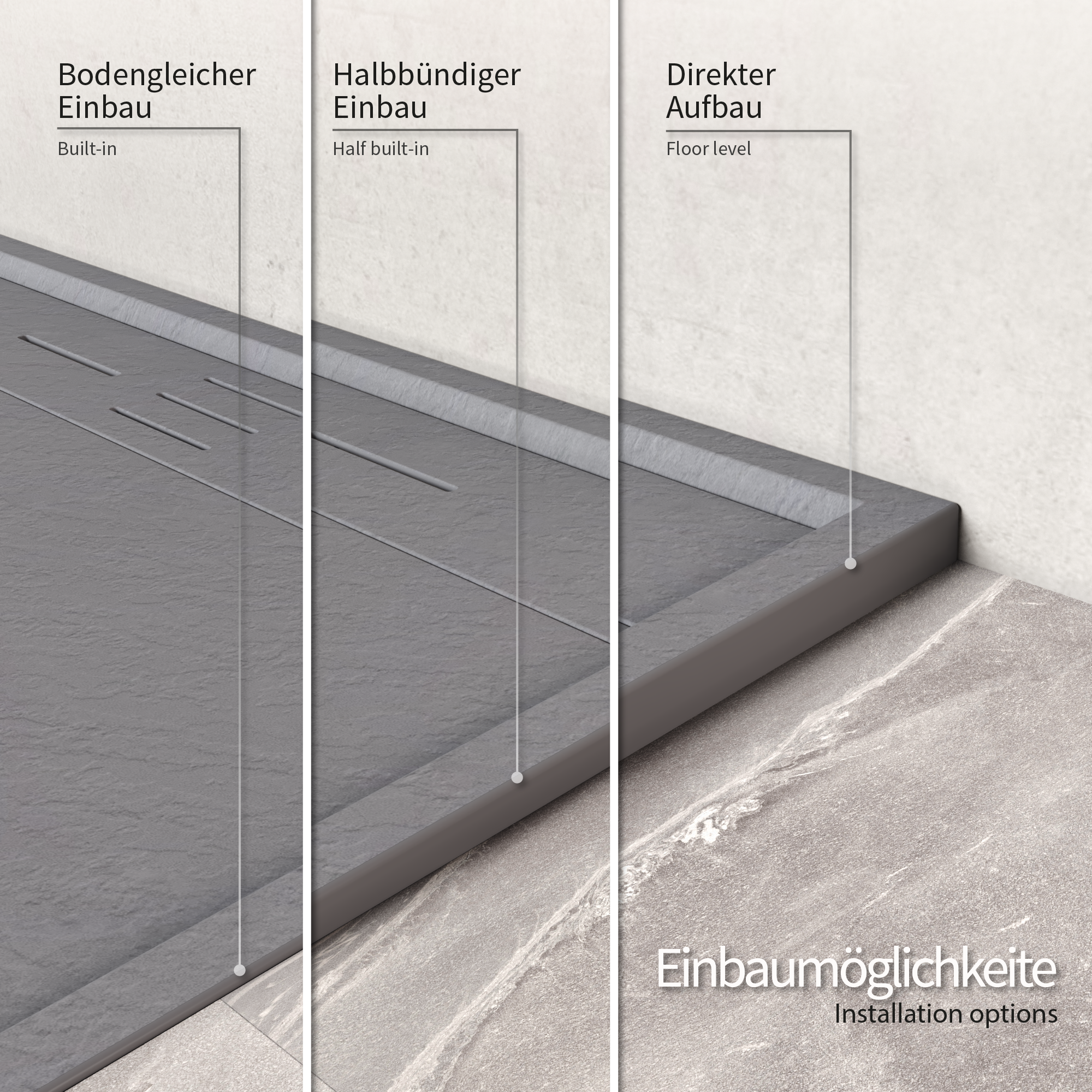 Hiemal – SMC Duschwanne in Schieferoptik inkl. Ablaufgarnitur Grau