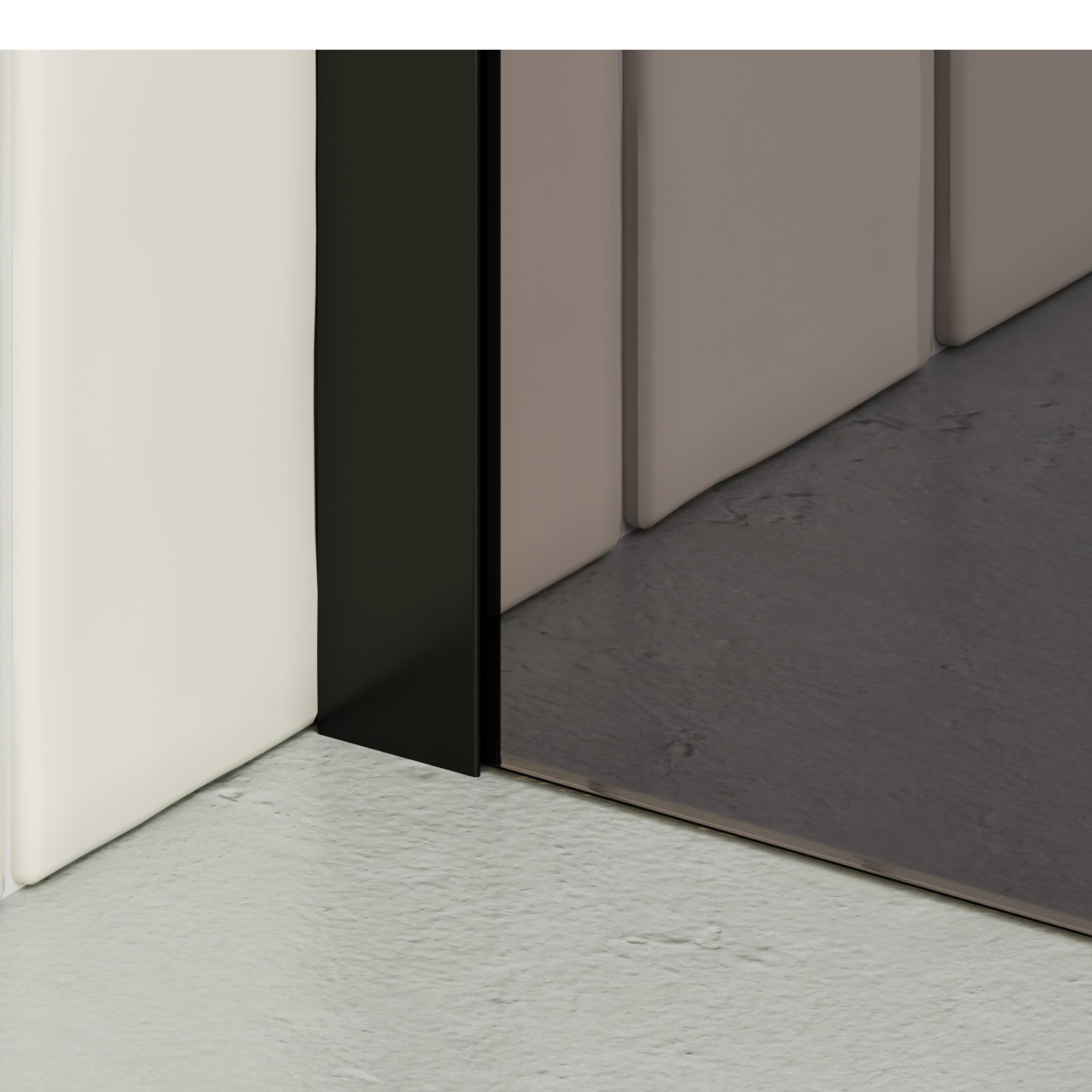 Walk-In Shower Fiona made of 10 mm thick gray ESG safety glass and black aluminum profile. Fiona – Walk-In Shower made of 10 mm thick gray ESG safety glass and black aluminum profile.