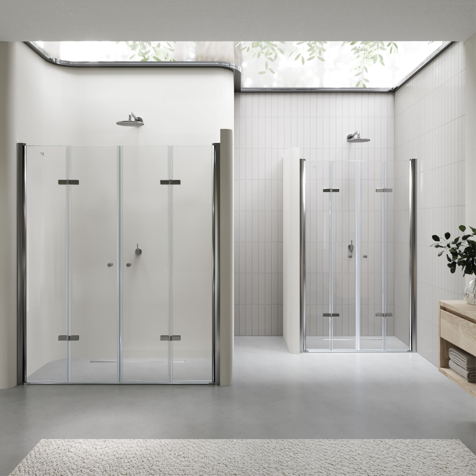 Duschtür Lena mit Falttüren aus klarem ESG Sicherheitsglas