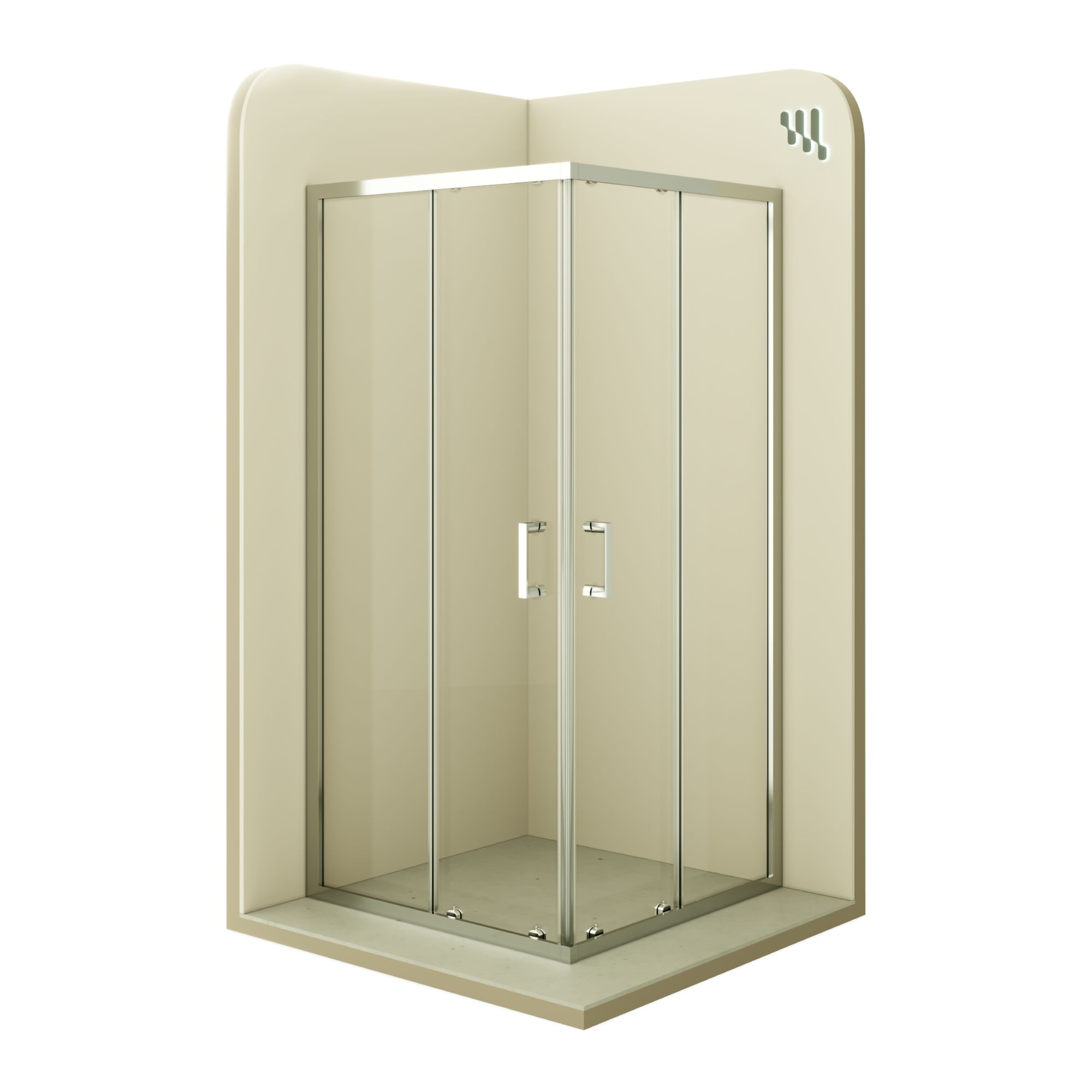 Eckeinstieg Diana mit Schiebetüren aus ESG Sicherheitsglas Diana – Corner Entry with Sliding Doors Made of Tempered Safety Glass