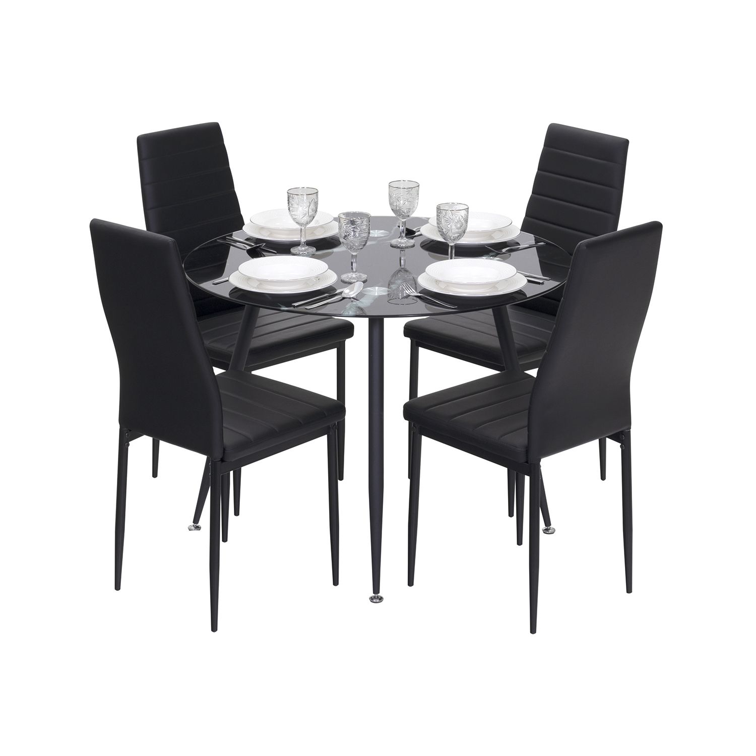 Esszimmer-Tisch CORIN | Tischplatte: Glas in schwarzer Marmor Optik | Beine: Schwarz CORIN – Esszimmer-Tisch | Tischplatte: Glas in schwarzer Marmor Optik | Beine: Schwarz