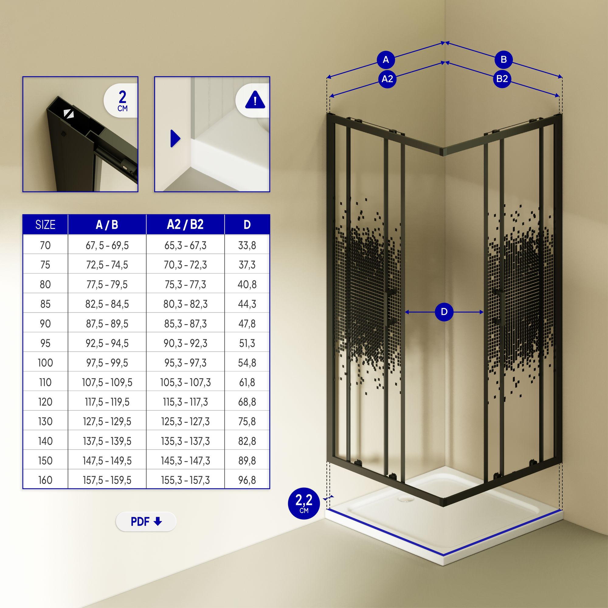 Eckeinstieg Danielle mit Schiebetüren aus schwarz kariertem ESG Sicherheitsglas Eckeinstieg Danielle mit Schiebetüren aus schwarz kariertem ESG Sicherheitsglas