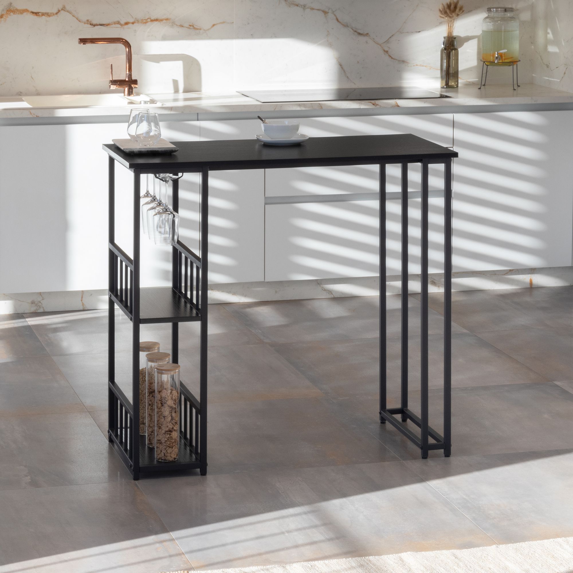 i-flair Stehtisch Bartisch Gavin – Stehtisch mit Stahlrahmen und 2 Ablageflächen & Glashalter Schwarz i-flair Stehtisch Bartisch Gavin – Stehtisch mit Stahlrahmen und 2 Ablageflächen & Glashalter Schwarz