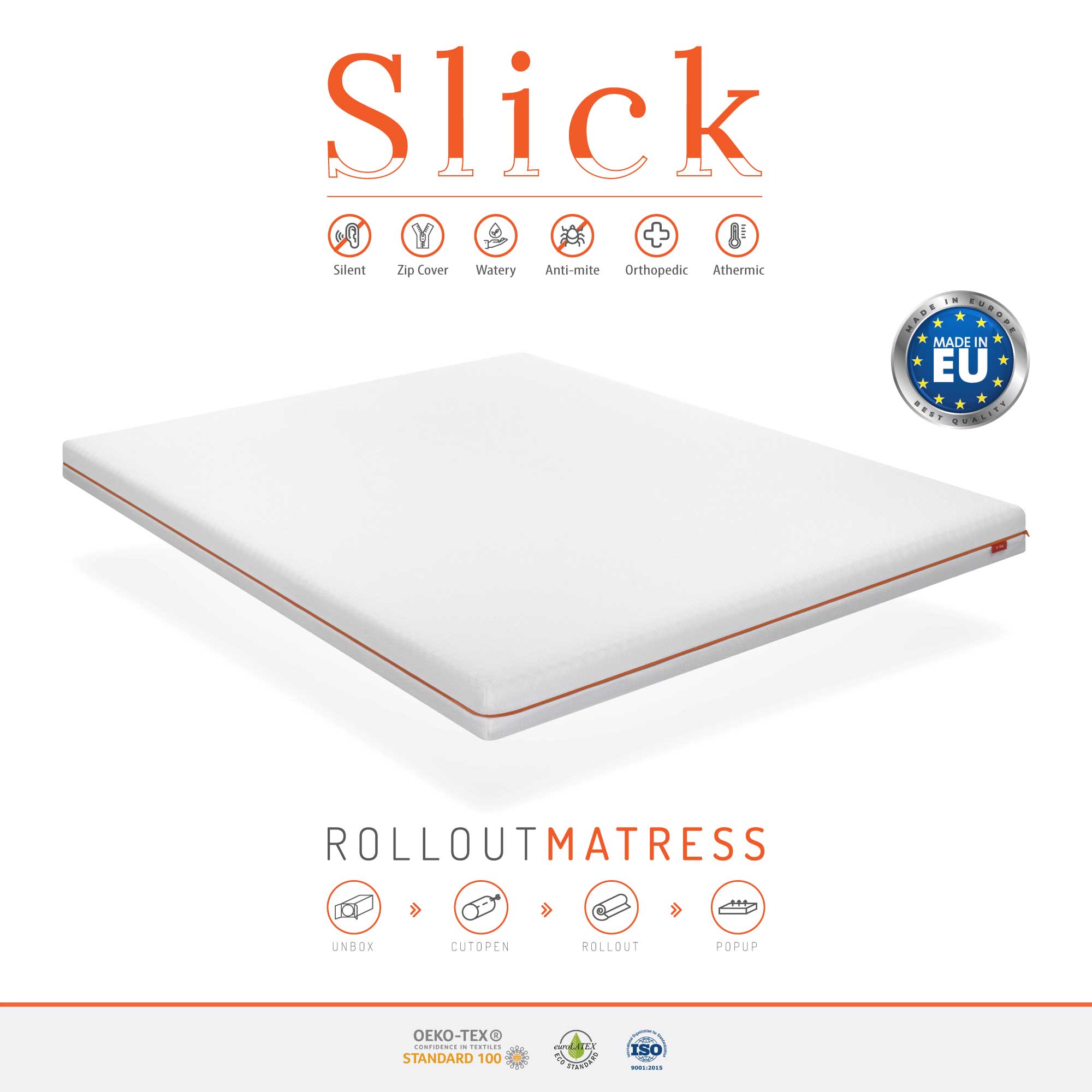 Matratze Slick aus PUR-Schaum 12cm mit abnehmbarem Bezug 180x200cm Slick – Matratze aus PUR-Schaum 12cm mit abnehmbarem Bezug