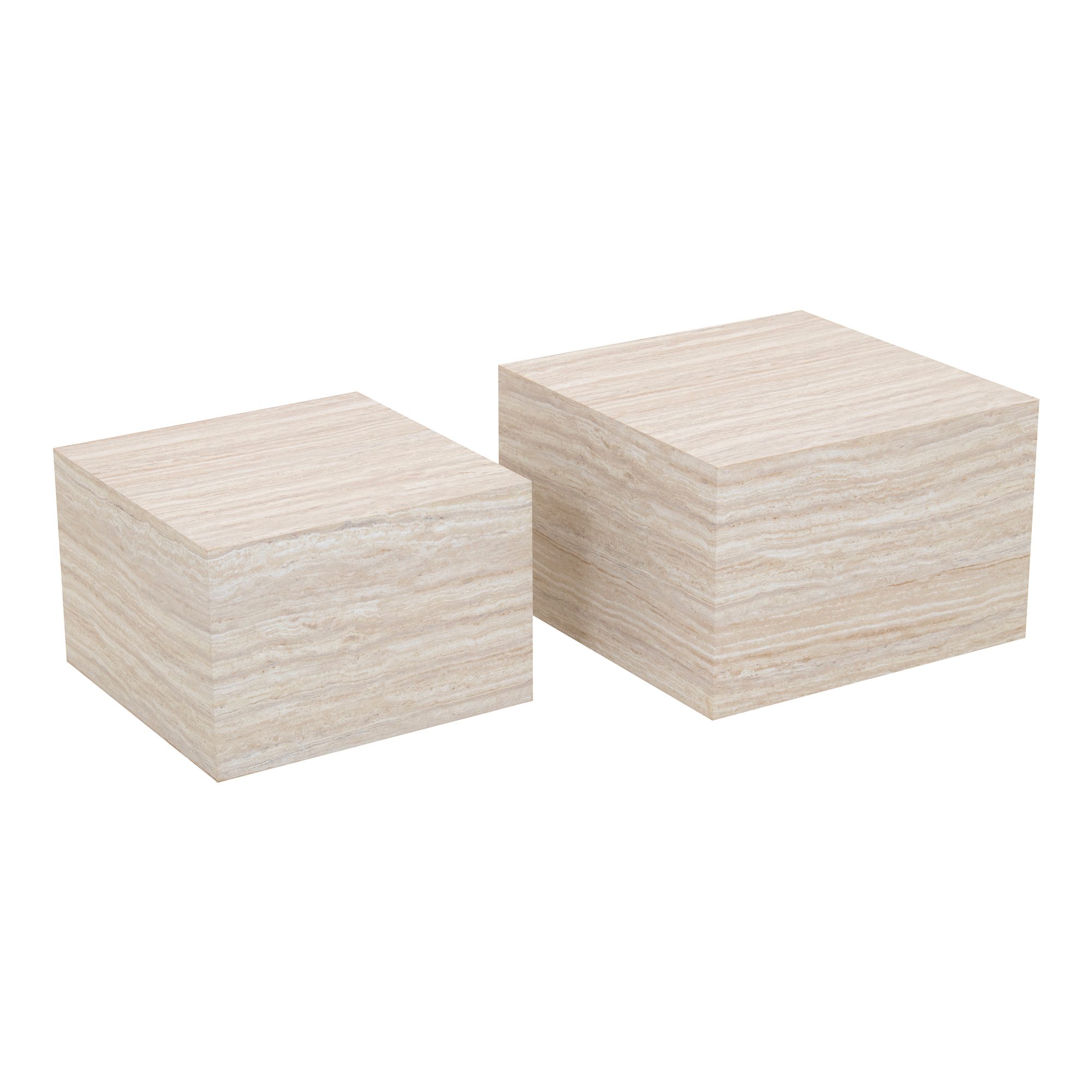 Couchtische / Beistelltisch TANEDA in Beige mit dekorativer Maserung - 2er Set