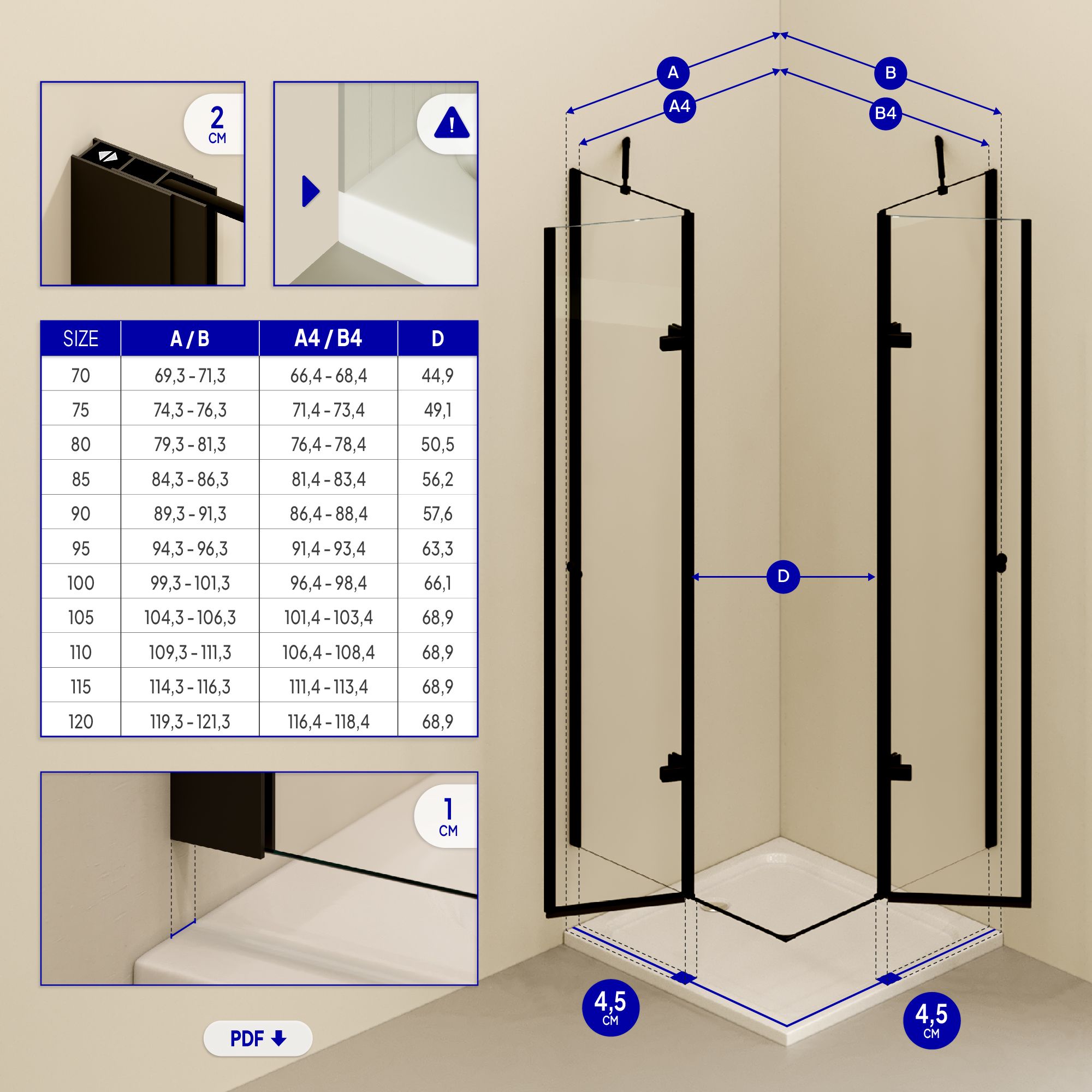 Corner Entry Alice BLACK with Folding Doors made of ESG Safety Glass Corner Entry Alice BLACK with Folding Doors made of ESG Safety Glass