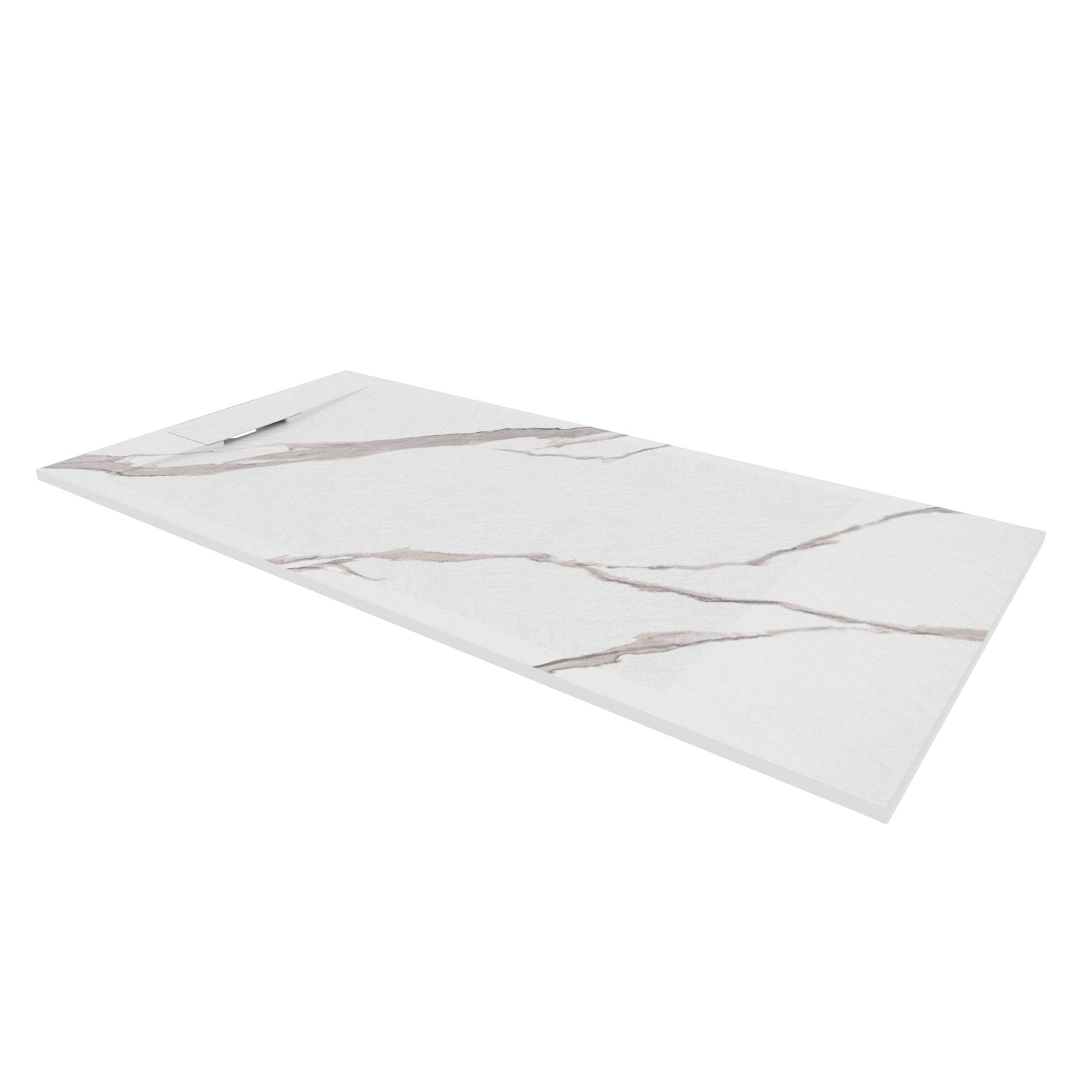 SMC Shower Tray Polar in Marble Look with Drain Assembly - White
