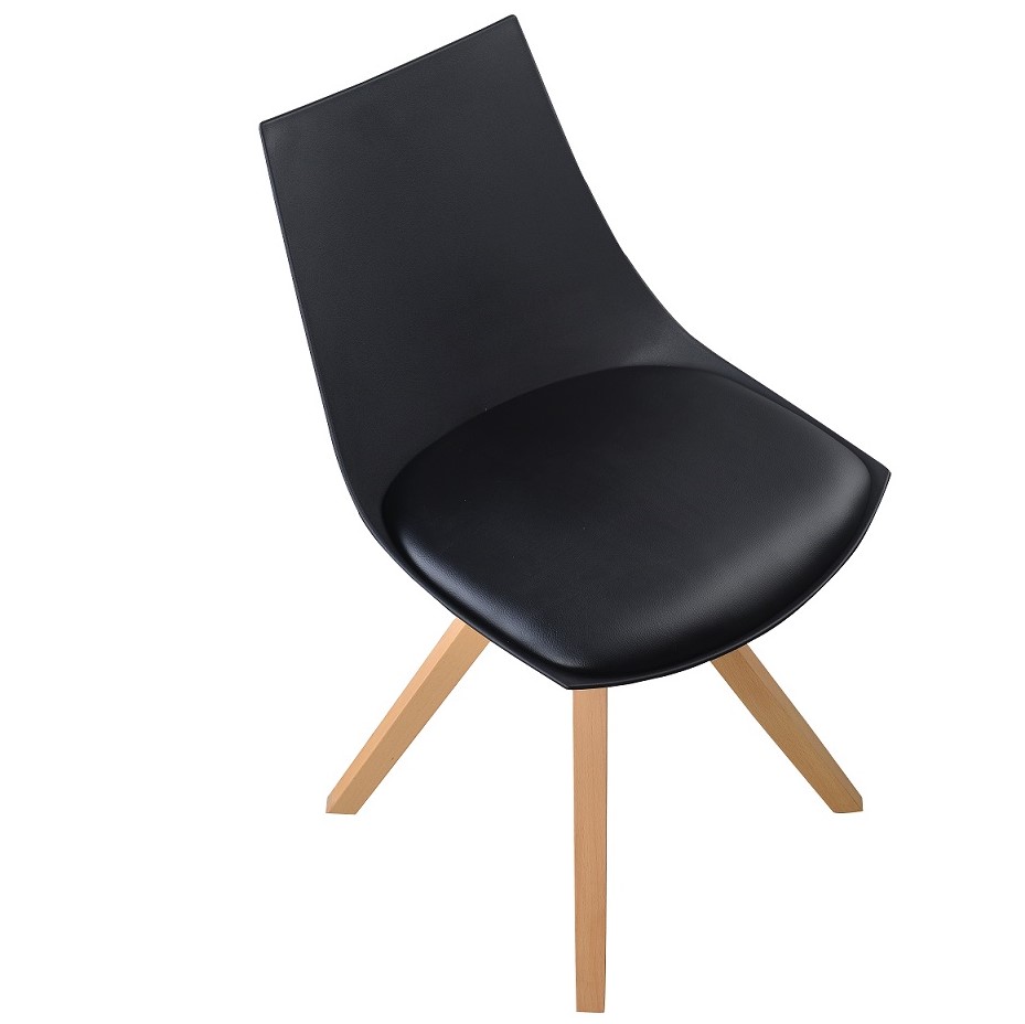 Esszimmerstuhl Gusto Schwarz Küchenstuhl aus Holz mit Sitzschale + Sitzkissen aus Kunstleder 8 Stück