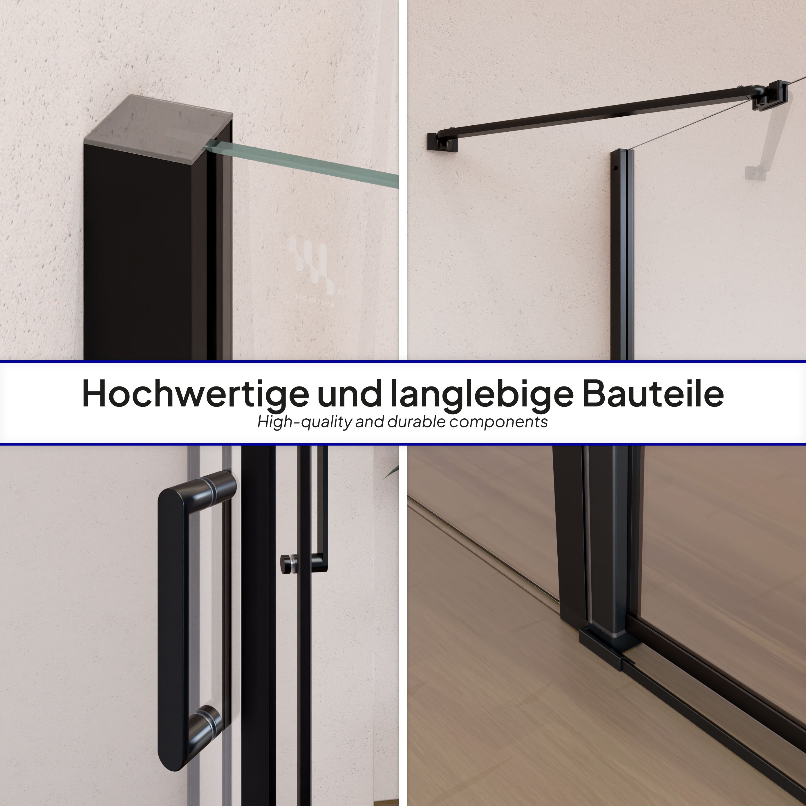 Corner Entry Linda with Folding Doors and Black Profiles Made of ESG Safety Glass