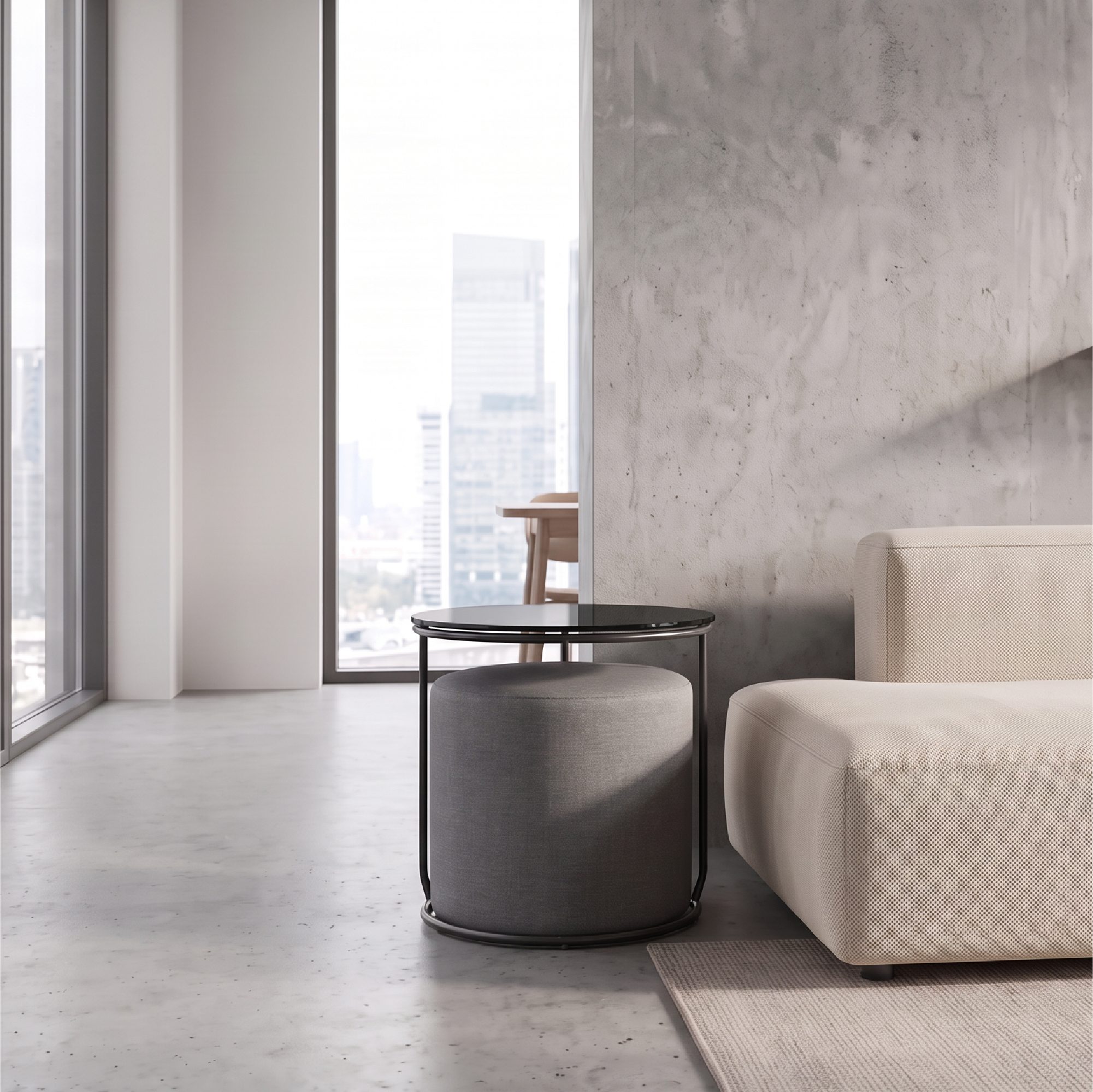 Side Table with Stool JASPER Round Coffee Table 40x40 cm Black-Grey N0