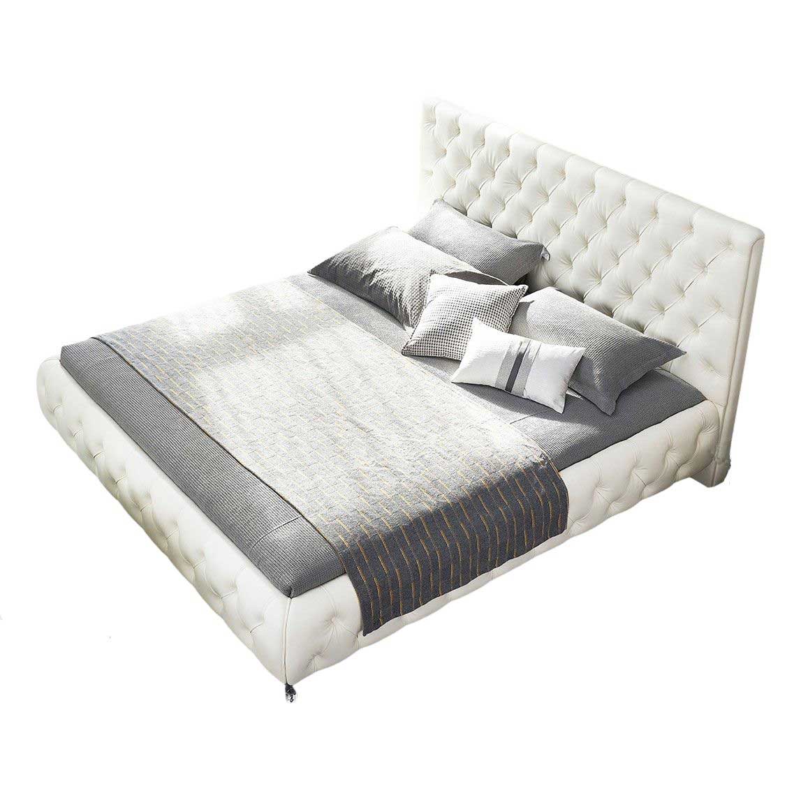 Polsterbett Amour Weiß 200x200 cm mit Lederknöpfen Polsterbett Amour Weiß 200x200 cm mit Lederknöpfen