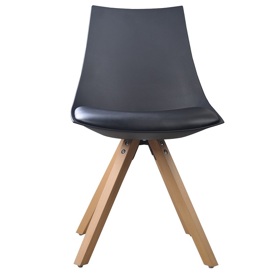 Esszimmerstuhl Gusto Schwarz Küchenstuhl aus Holz mit Sitzschale + Sitzkissen aus Kunstleder 8 Stück