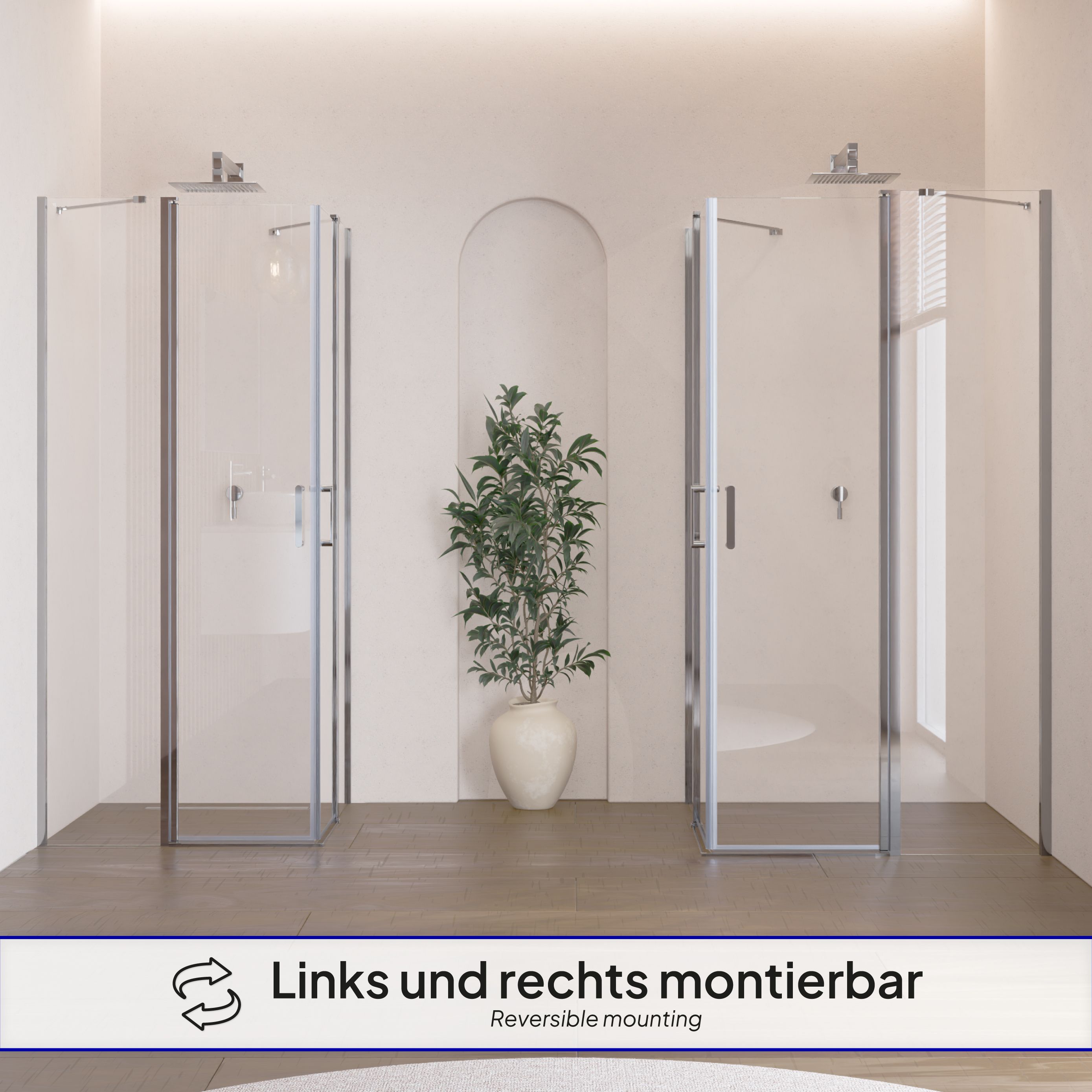 Corner Entry Linda with Folding Doors made of ESG Safety Glass Linda – Eckeinstieg mit Klapptüren aus ESG Sicherheitsglas