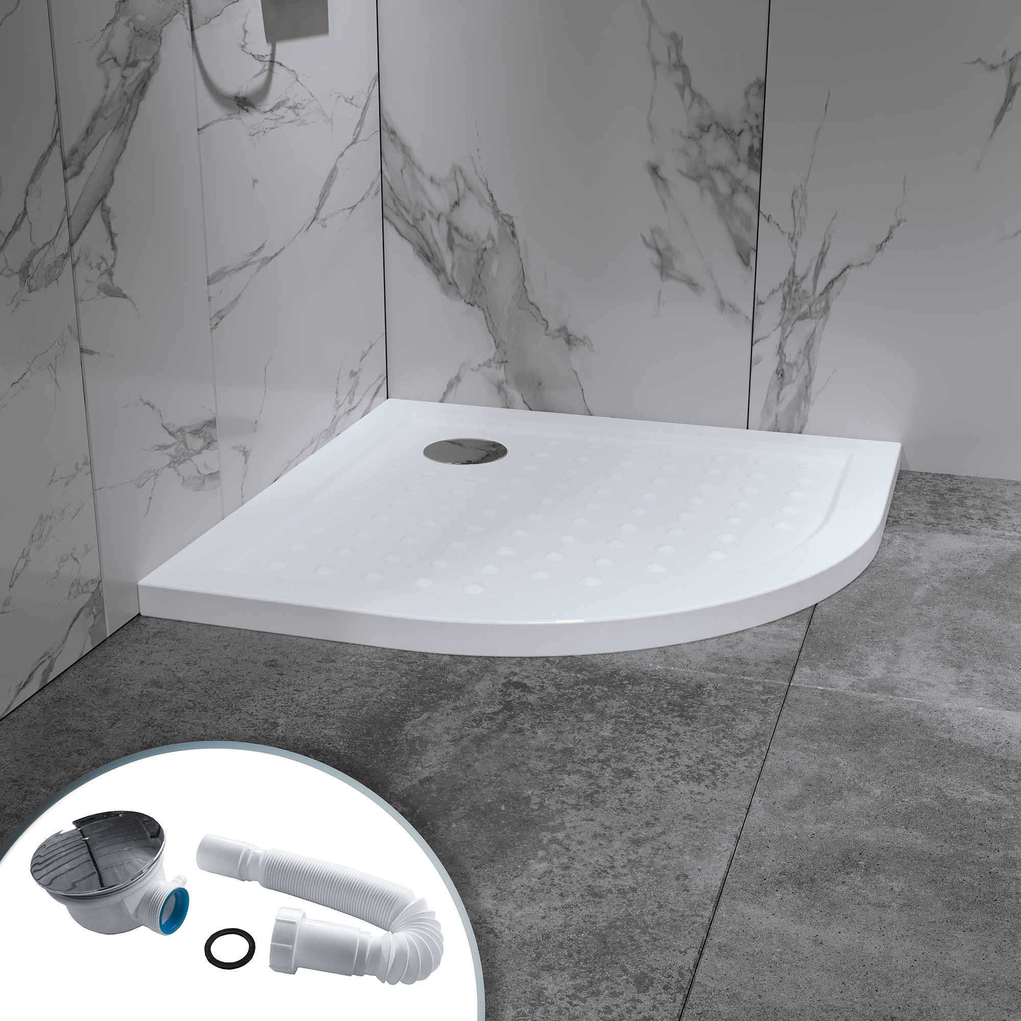 Viertelkreis-Duschwanne ELLA in Weiß aus Acryl Viertelkreis-Duschwanne ELLA in Weiß aus Acryl