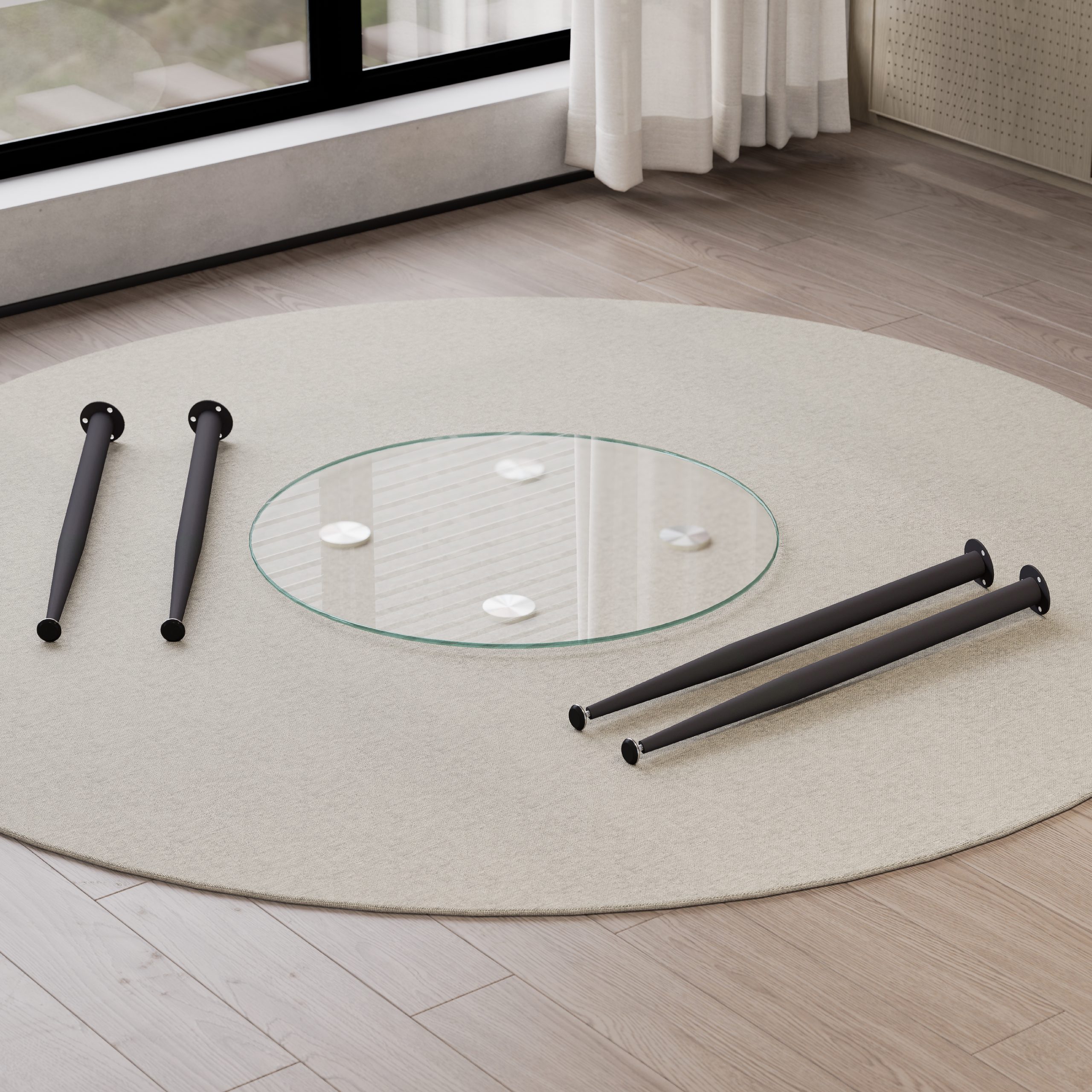 CORIN – Esszimmer-Tisch | Tischplatte: Transparentes Glas | Beine: Schwarz