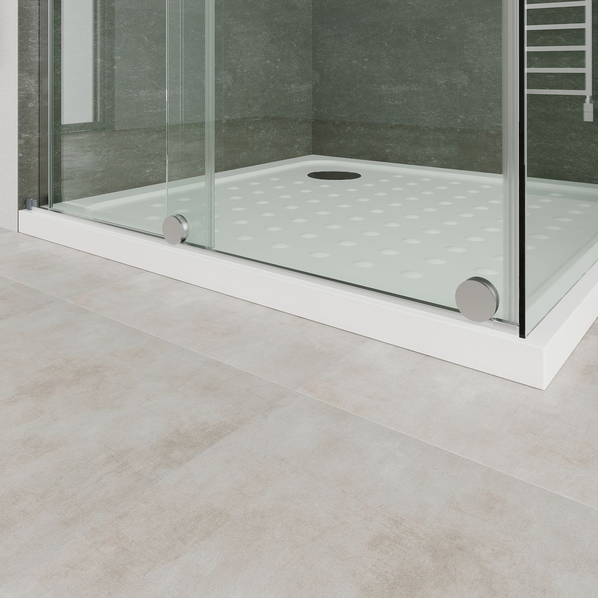 Fronteinstieg NADINE mit Schiebetür in Chrom aus 8mm ESG Klarglas Fronteinstieg NADINE mit Schiebetür in Chrom aus 8mm ESG Klarglas