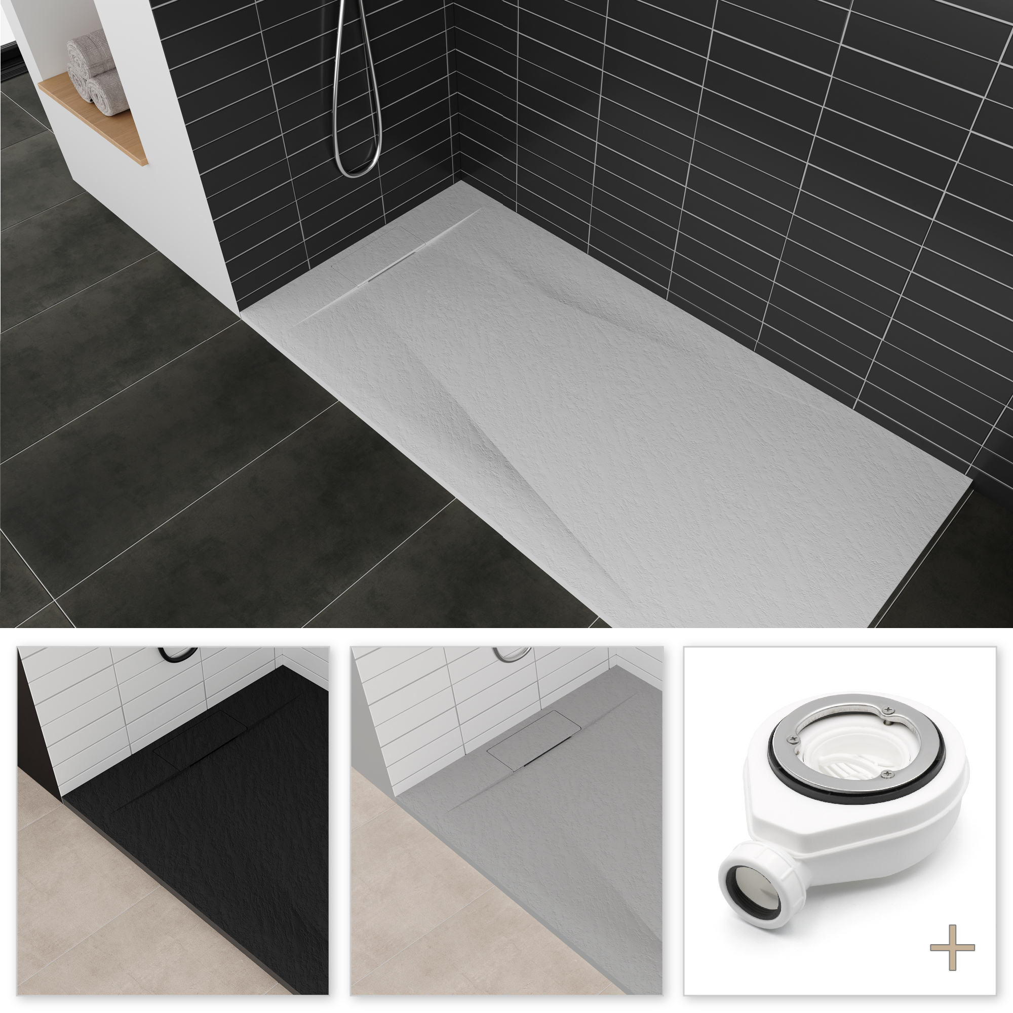 SMC Duschwanne Polar in Stein-Optik inkl. Ablaufgarnitur - Weiß SMC Duschwanne Polar 90x90 cm, Duschtasse in Steinoptik inkl. Ablaufgarnitur - Weiß