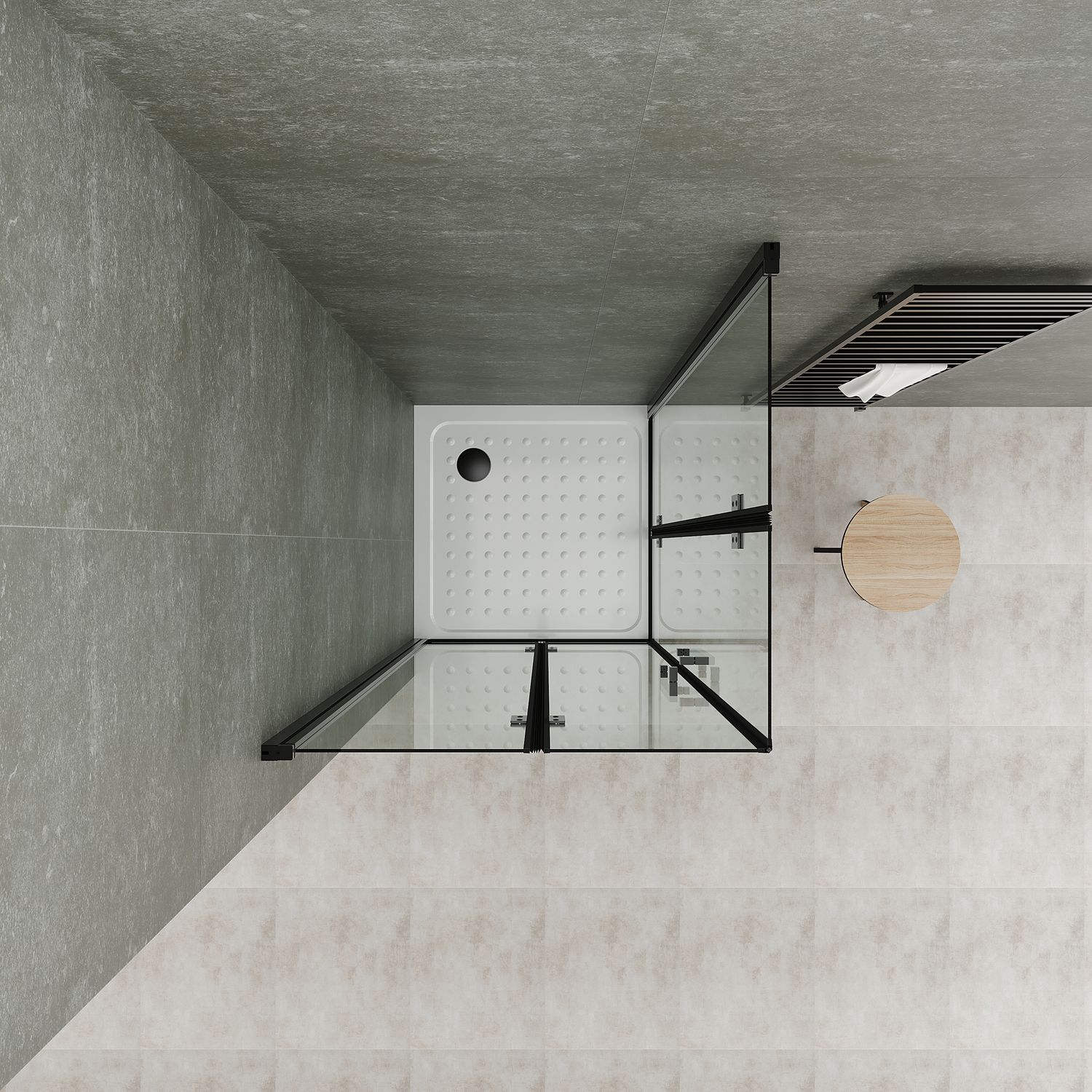 Eckeinstieg Belle mit Falttüren und schwarzen Profilen aus ESG Sicherheitsglas